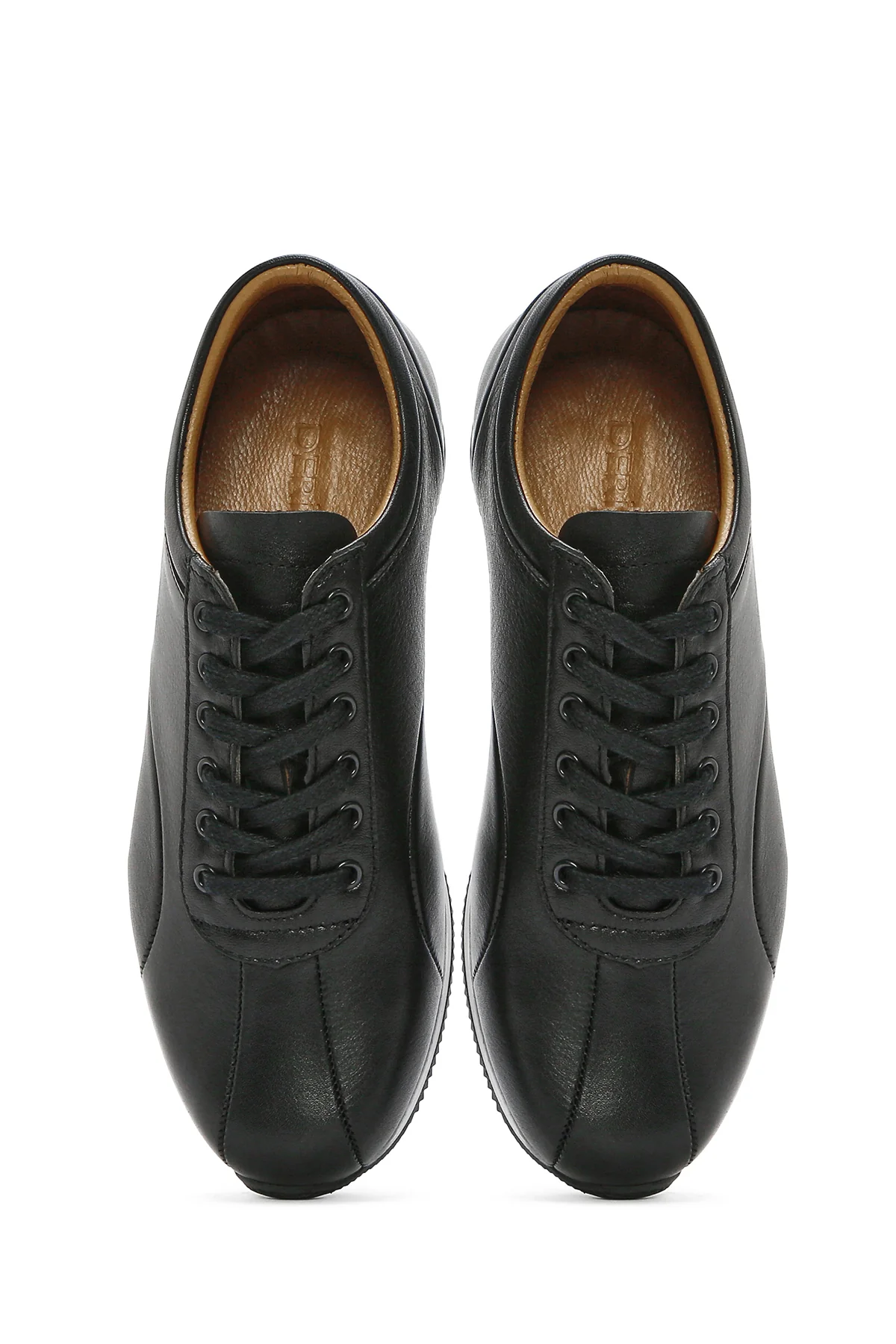 Erkek Siyah Bağcıklı Deri Casual Sneaker - Image 4