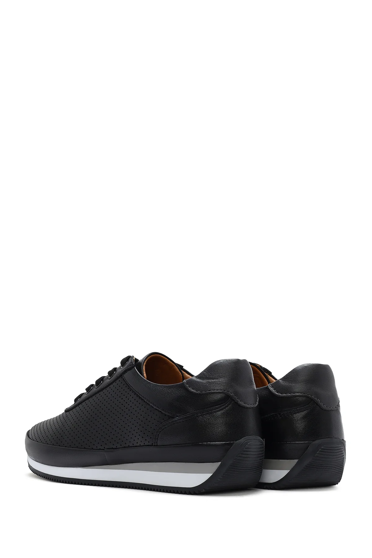 Erkek Siyah Bağcıklı Deri Casual Sneaker - Image 6