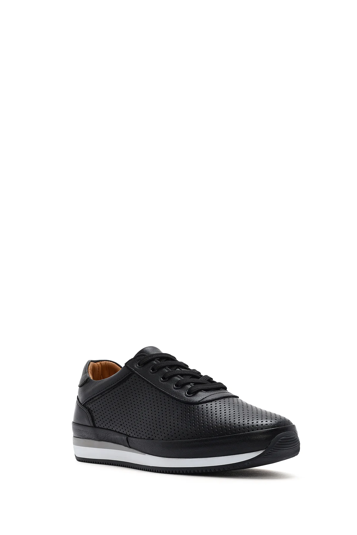 Erkek Siyah Bağcıklı Deri Casual Sneaker - Image 7