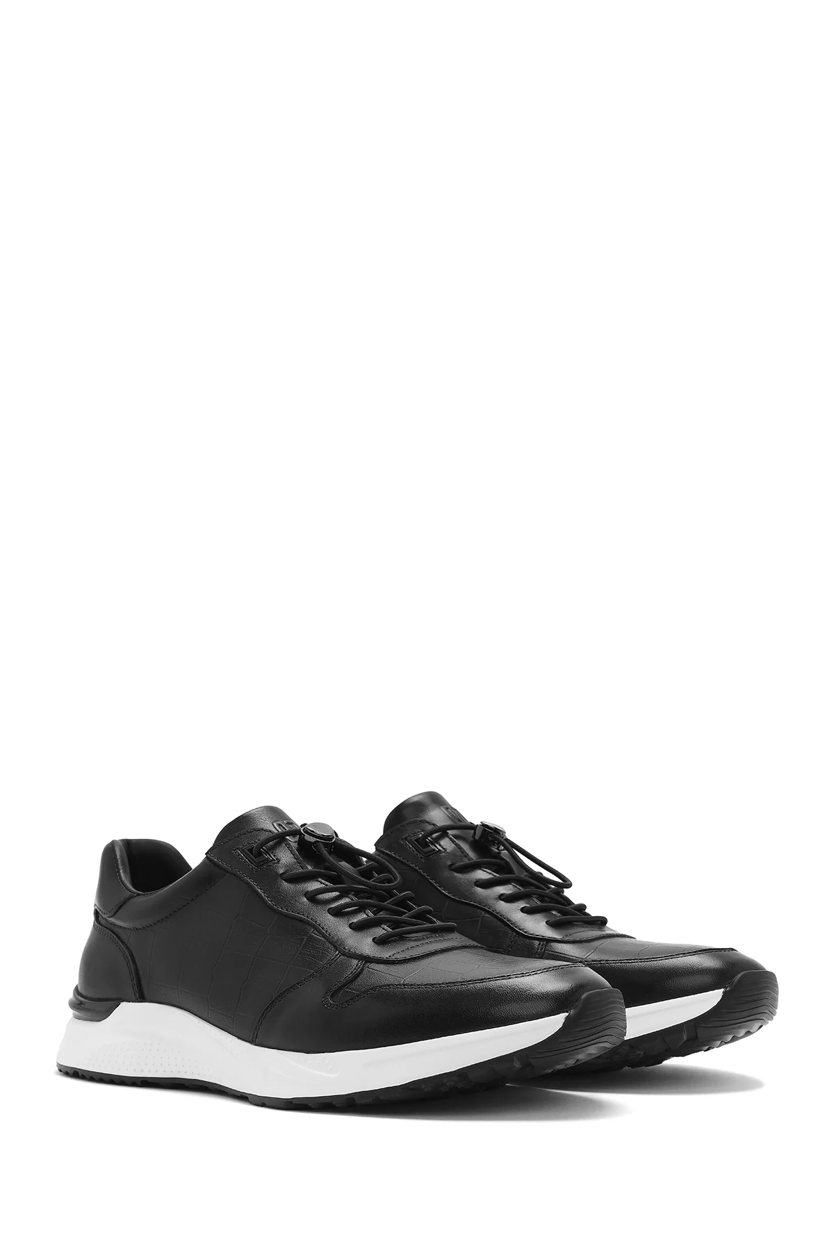 Erkek Siyah Bağcıklı Deri Casual Sneaker - Image 2