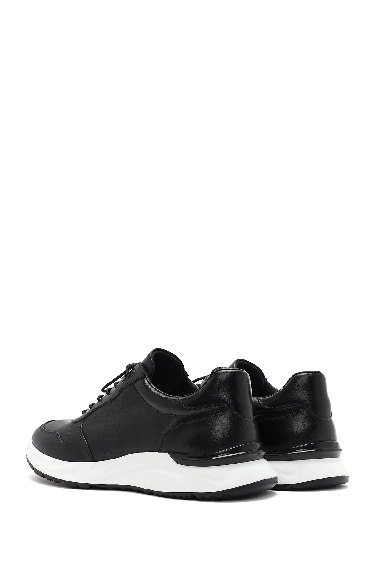 Erkek Siyah Bağcıklı Deri Casual Sneaker - Image 6