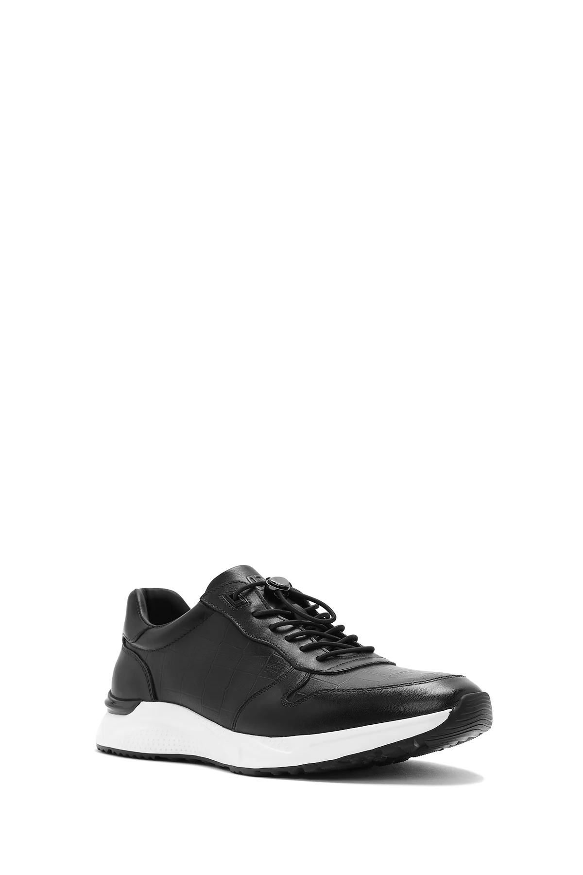 Erkek Siyah Bağcıklı Deri Casual Sneaker - Image 7