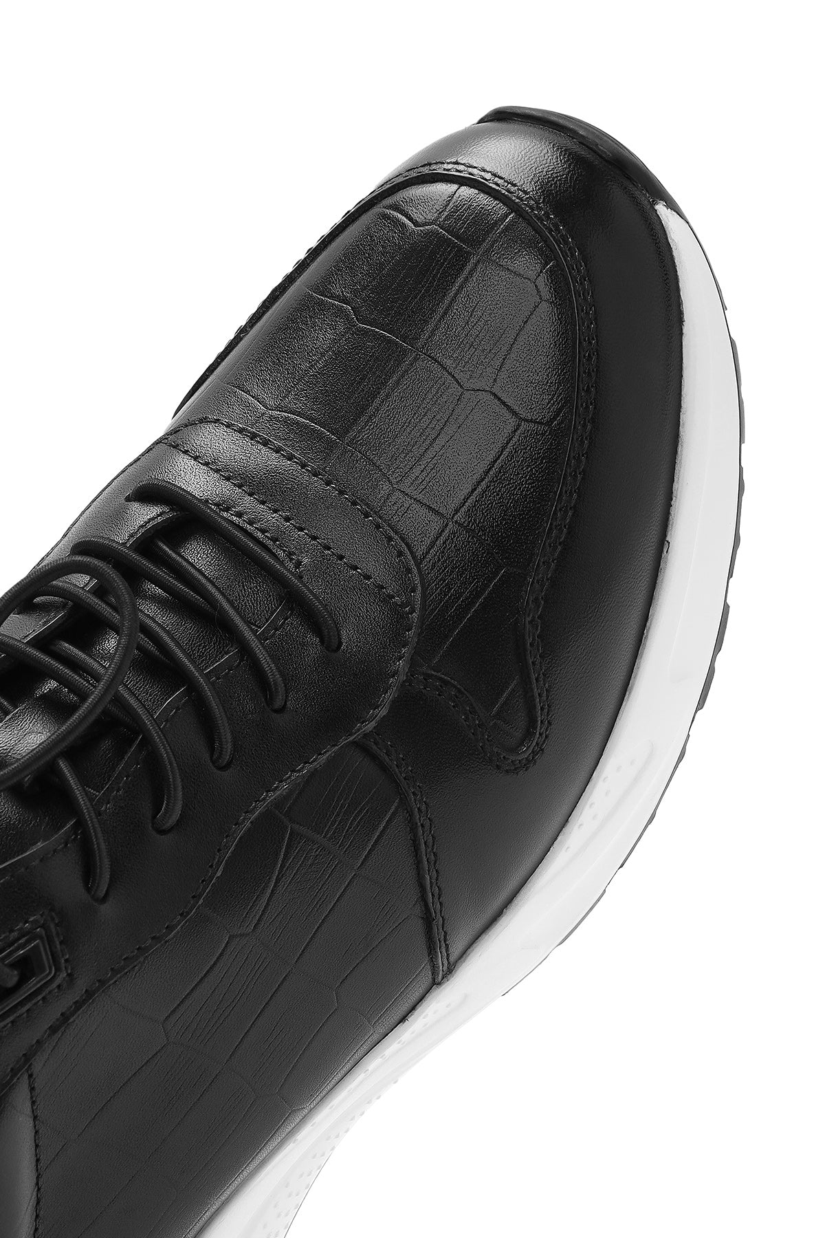Erkek Siyah Bağcıklı Deri Casual Sneaker - Image 9