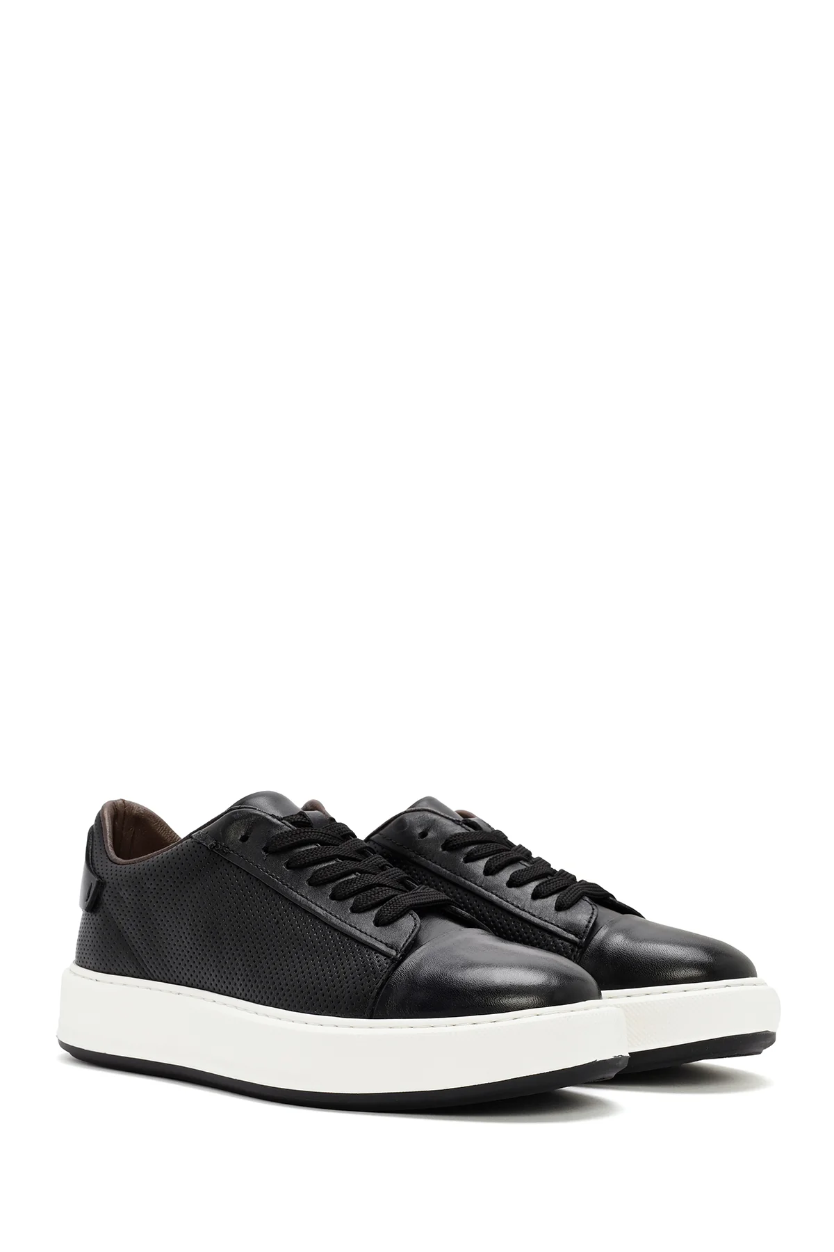 Erkek Siyah Bağcıklı Deri Sneaker - Image 3