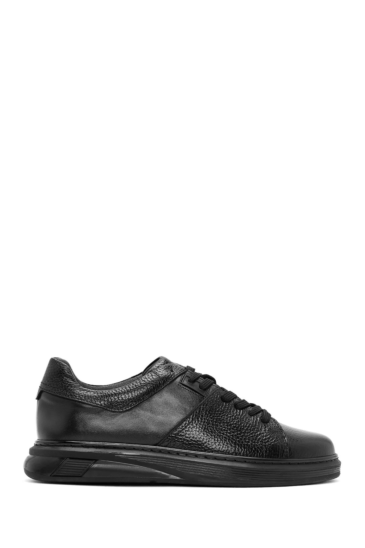 Erkek Siyah Bağcıklı Deri Sneaker