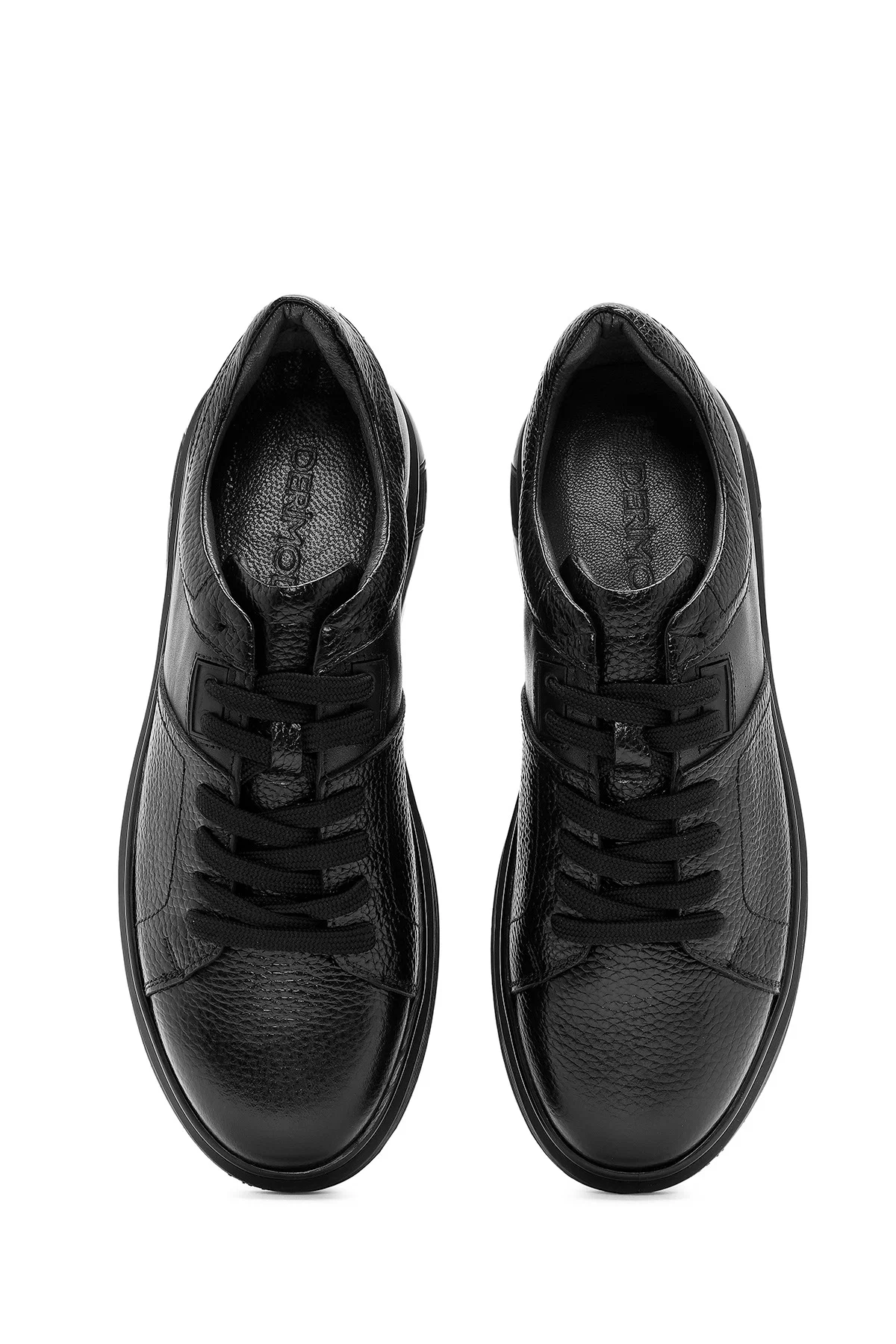 Erkek Siyah Bağcıklı Deri Sneaker - Image 7