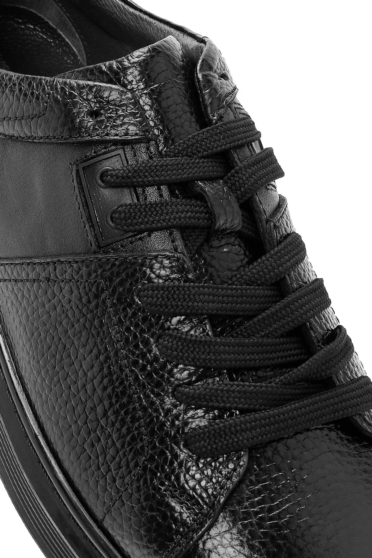 Erkek Siyah Bağcıklı Deri Sneaker - Image 9