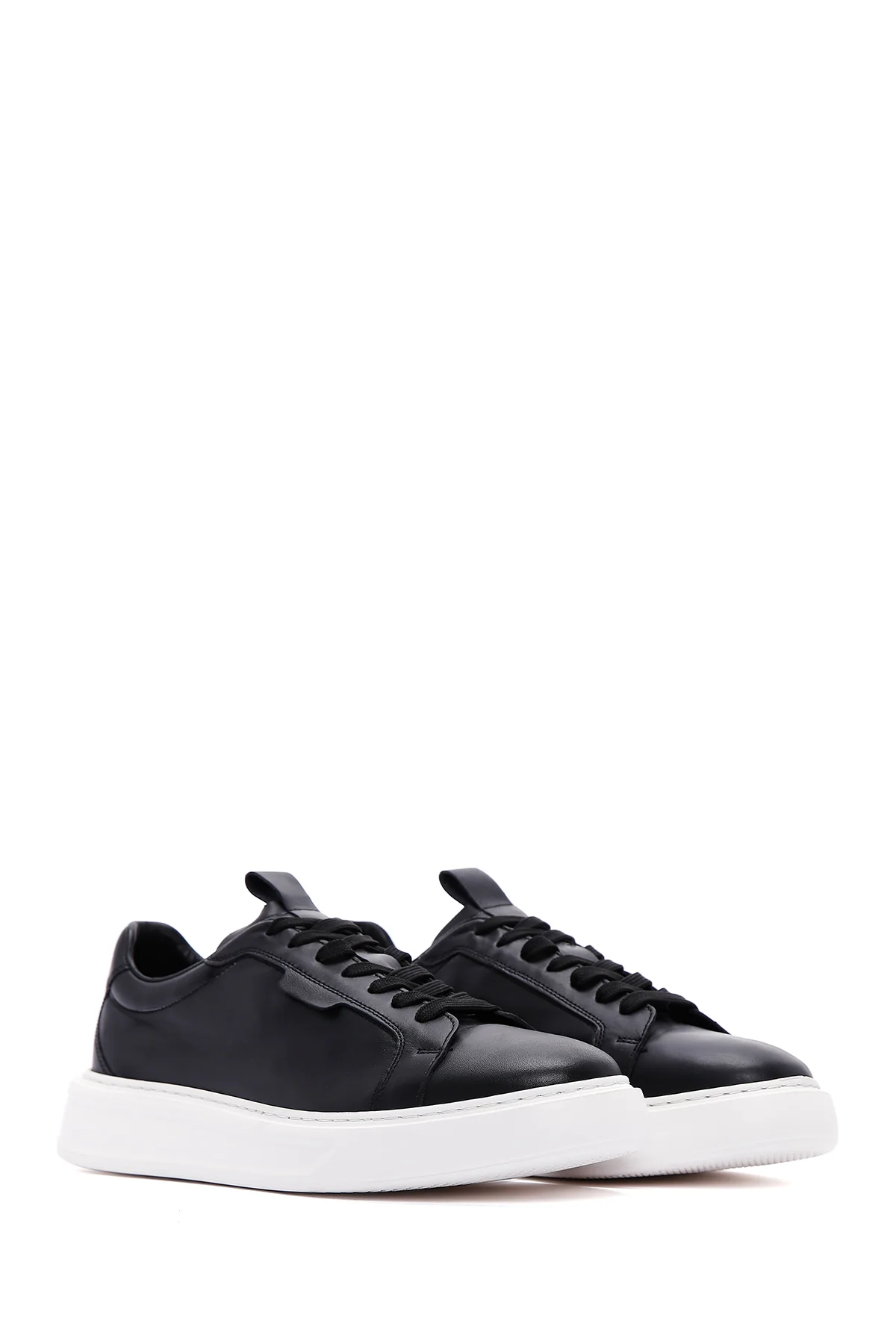 Erkek Siyah Bağcıklı Deri Sneaker - Image 3