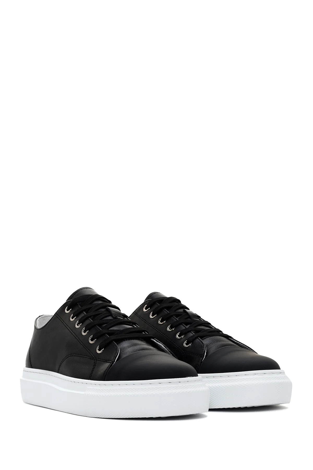 Erkek Siyah Bağcıklı Deri Sneaker - Image 3