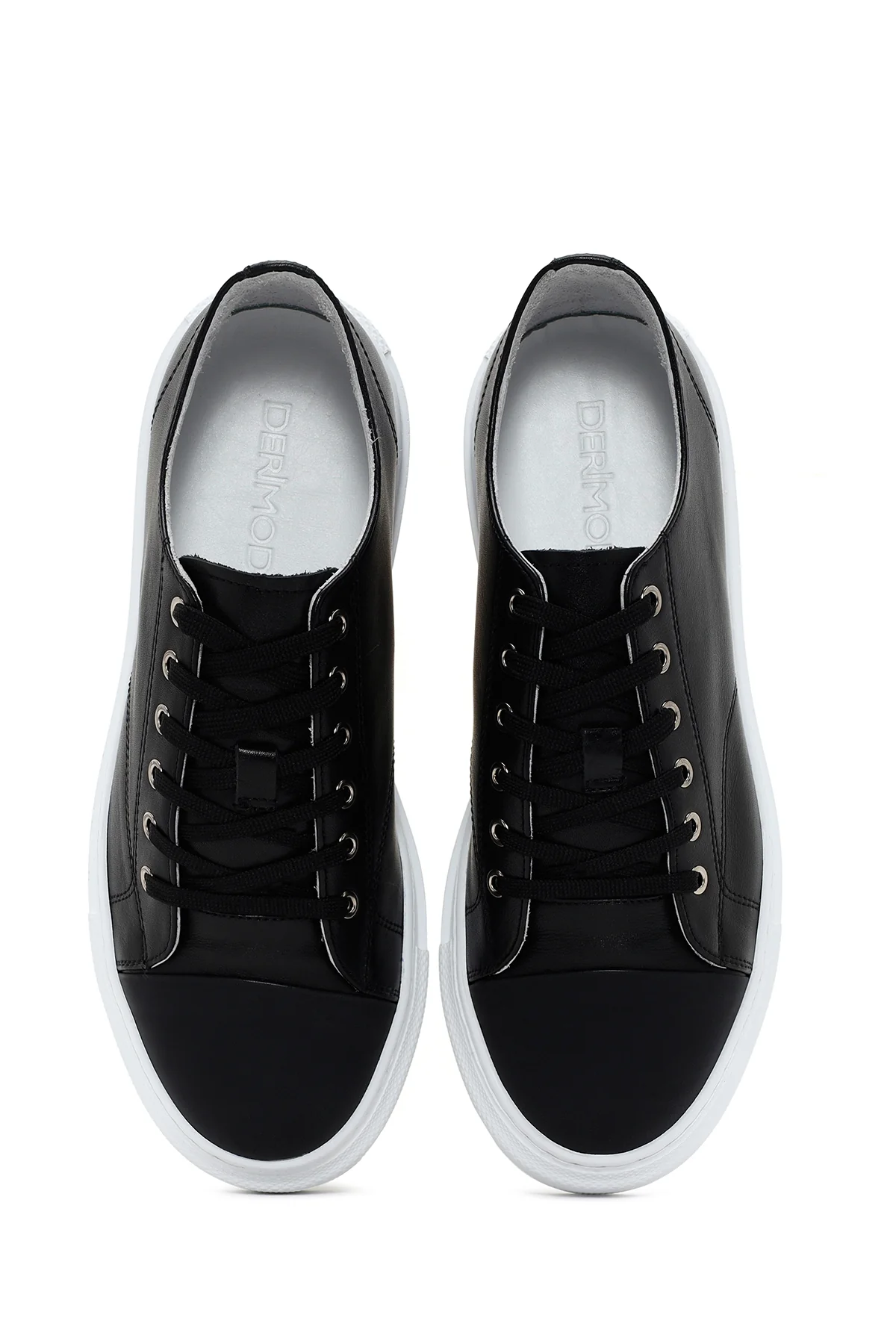 Erkek Siyah Bağcıklı Deri Sneaker - Image 6