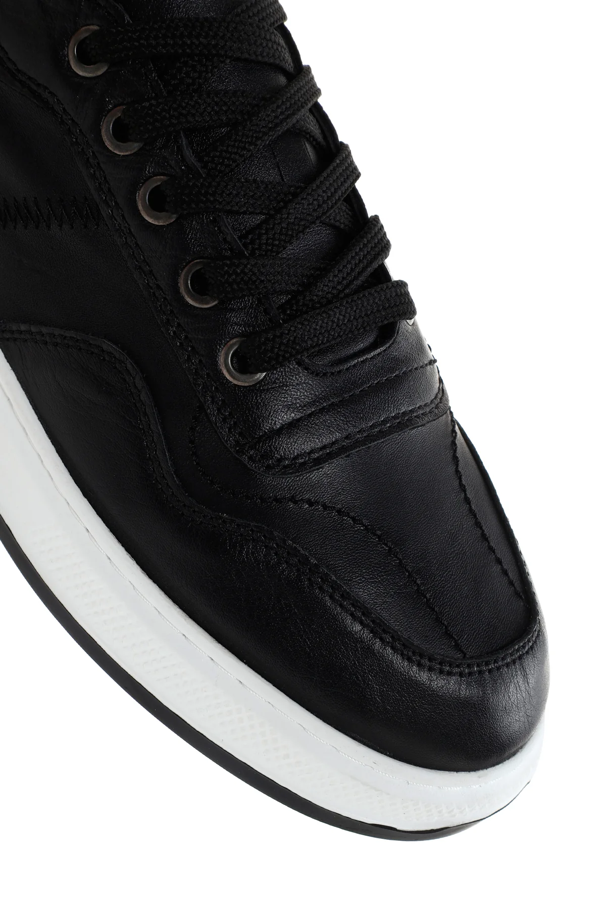 Erkek Siyah Bağcıklı Deri Sneaker - Image 9