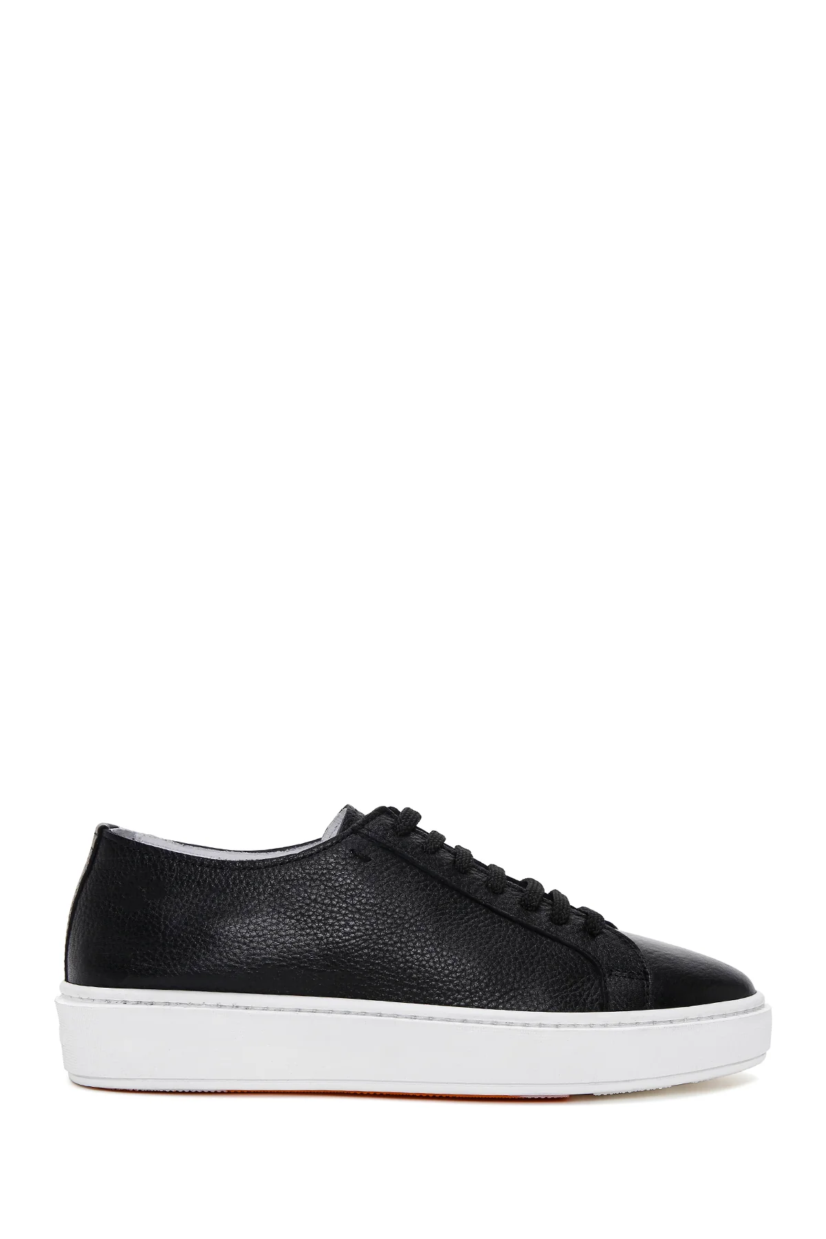 Erkek Siyah Bağcıklı Deri Sneaker