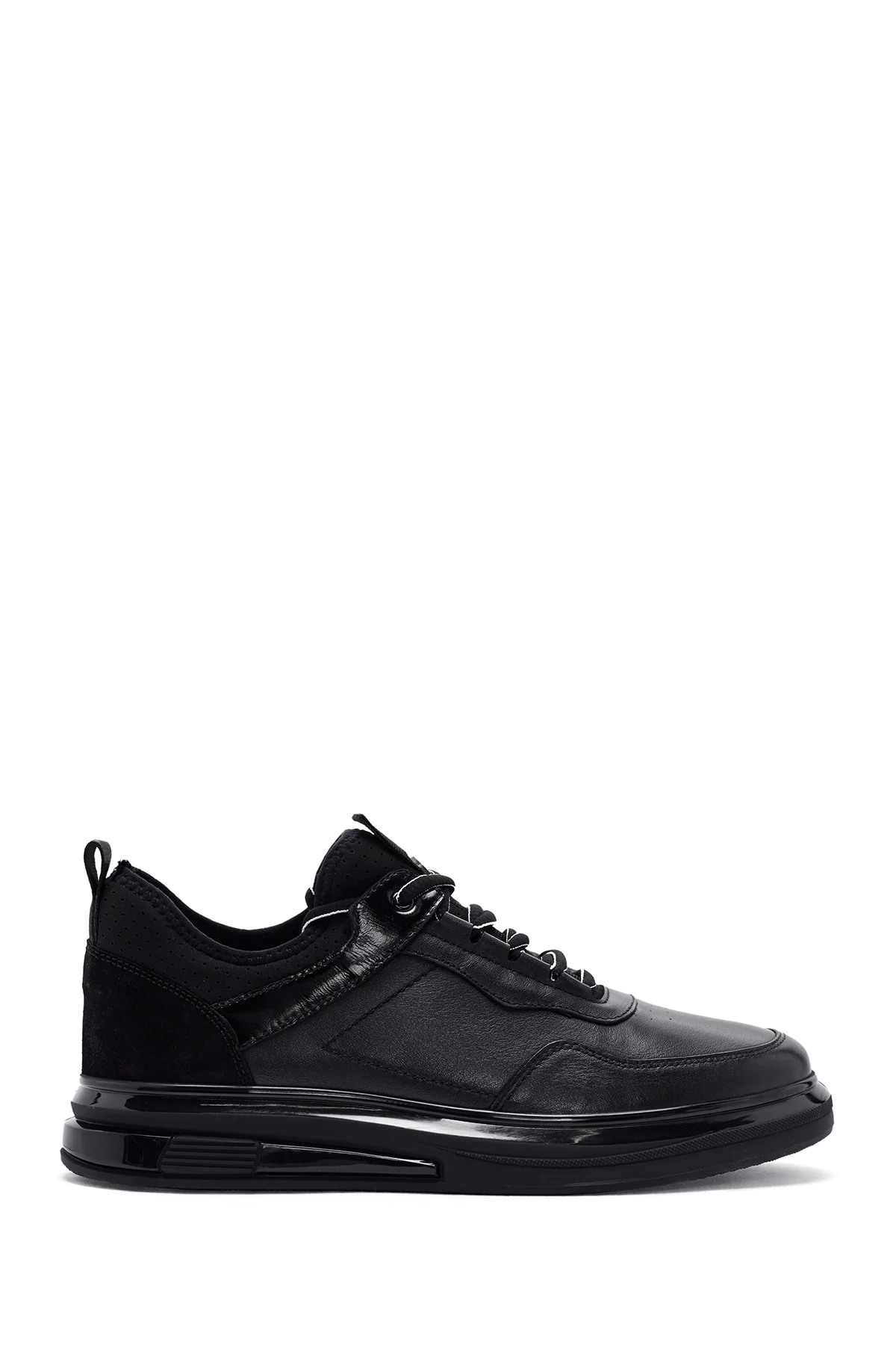 Erkek Siyah Bağcıklı Deri Sneaker