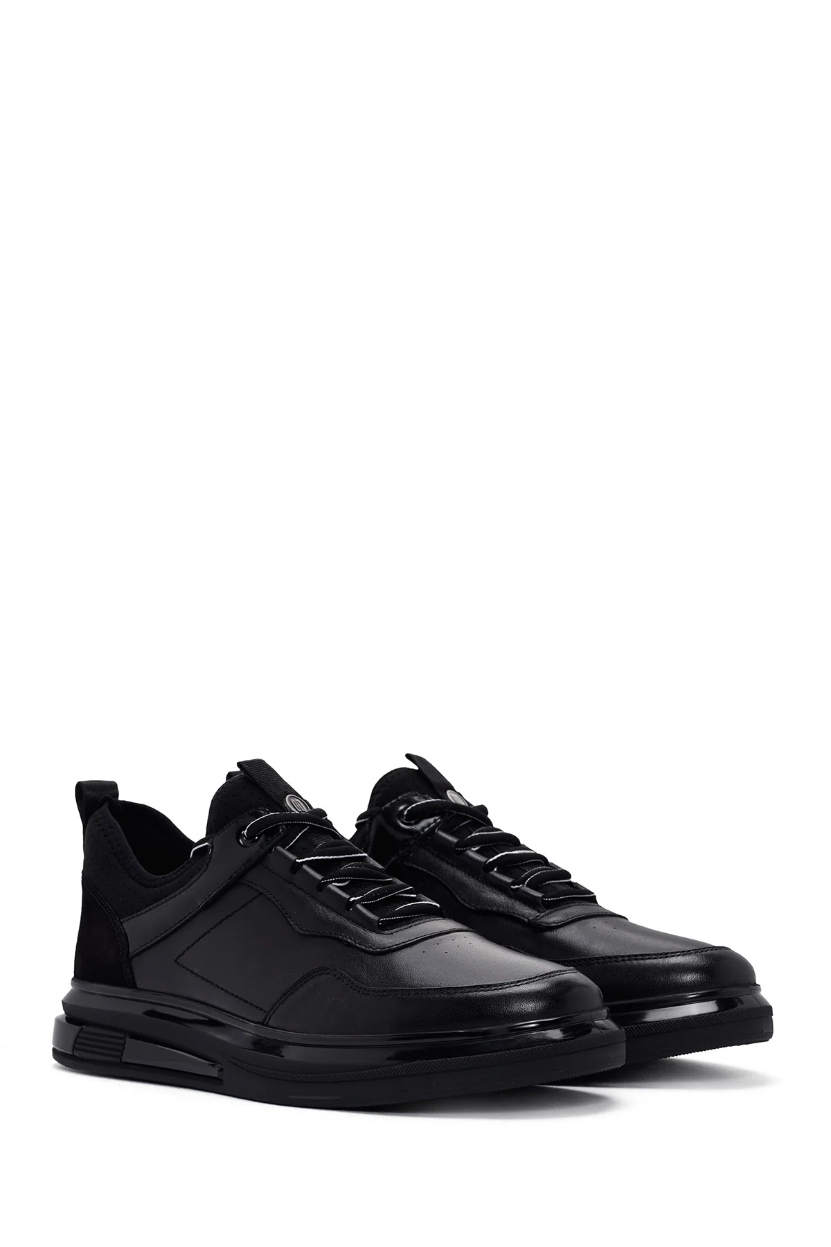 Erkek Siyah Bağcıklı Deri Sneaker - Image 3