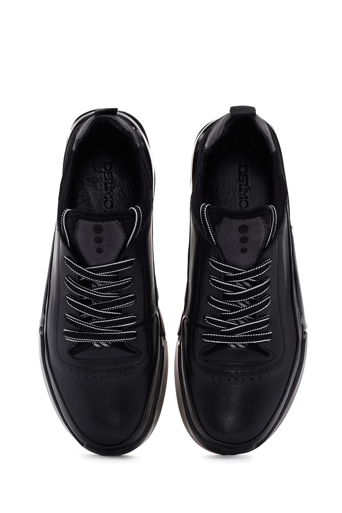 Erkek Siyah Bağcıklı Deri Sneaker - Image 6