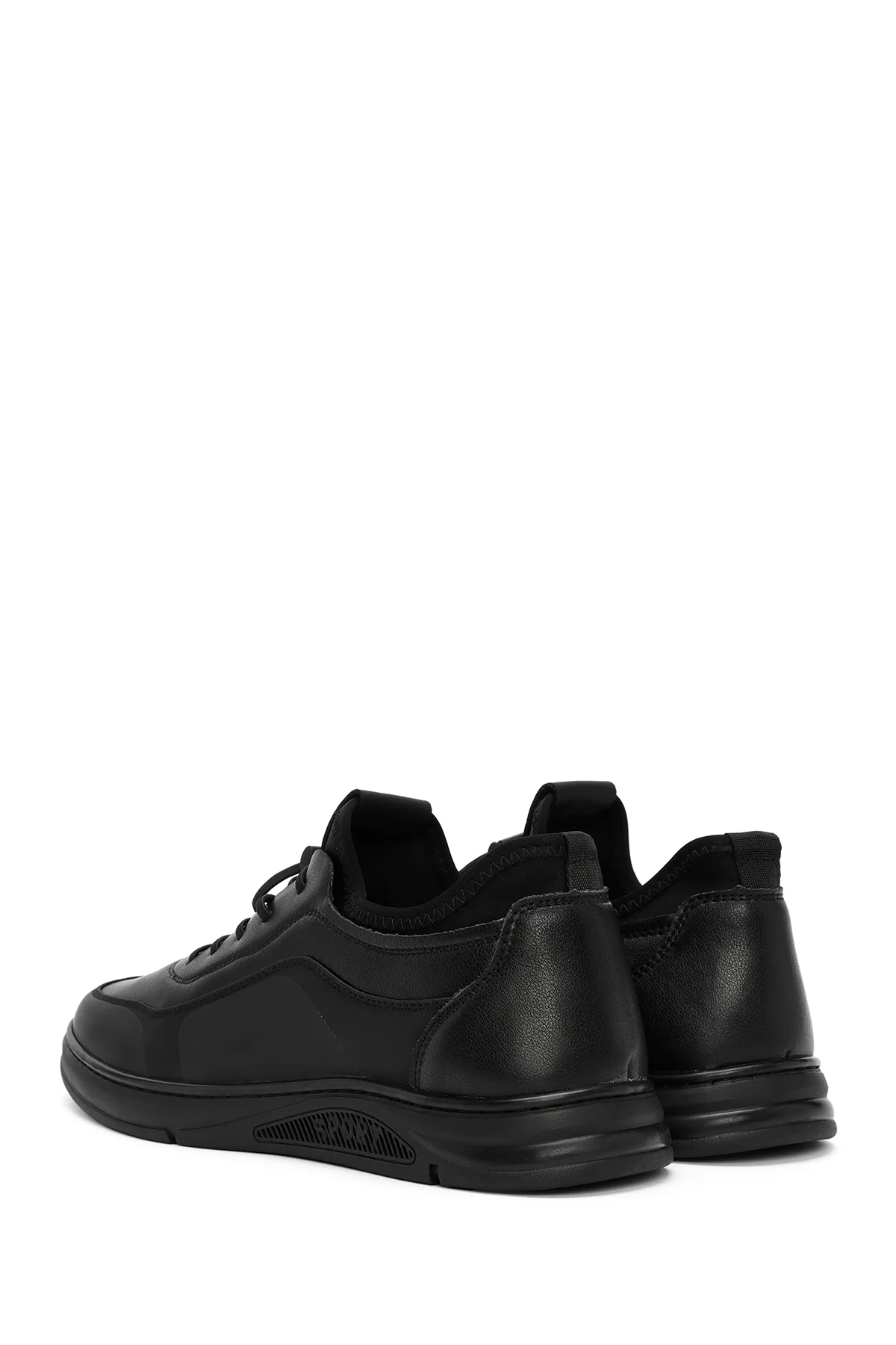 Erkek Siyah Bağcıklı Deri Sneaker - Image 5