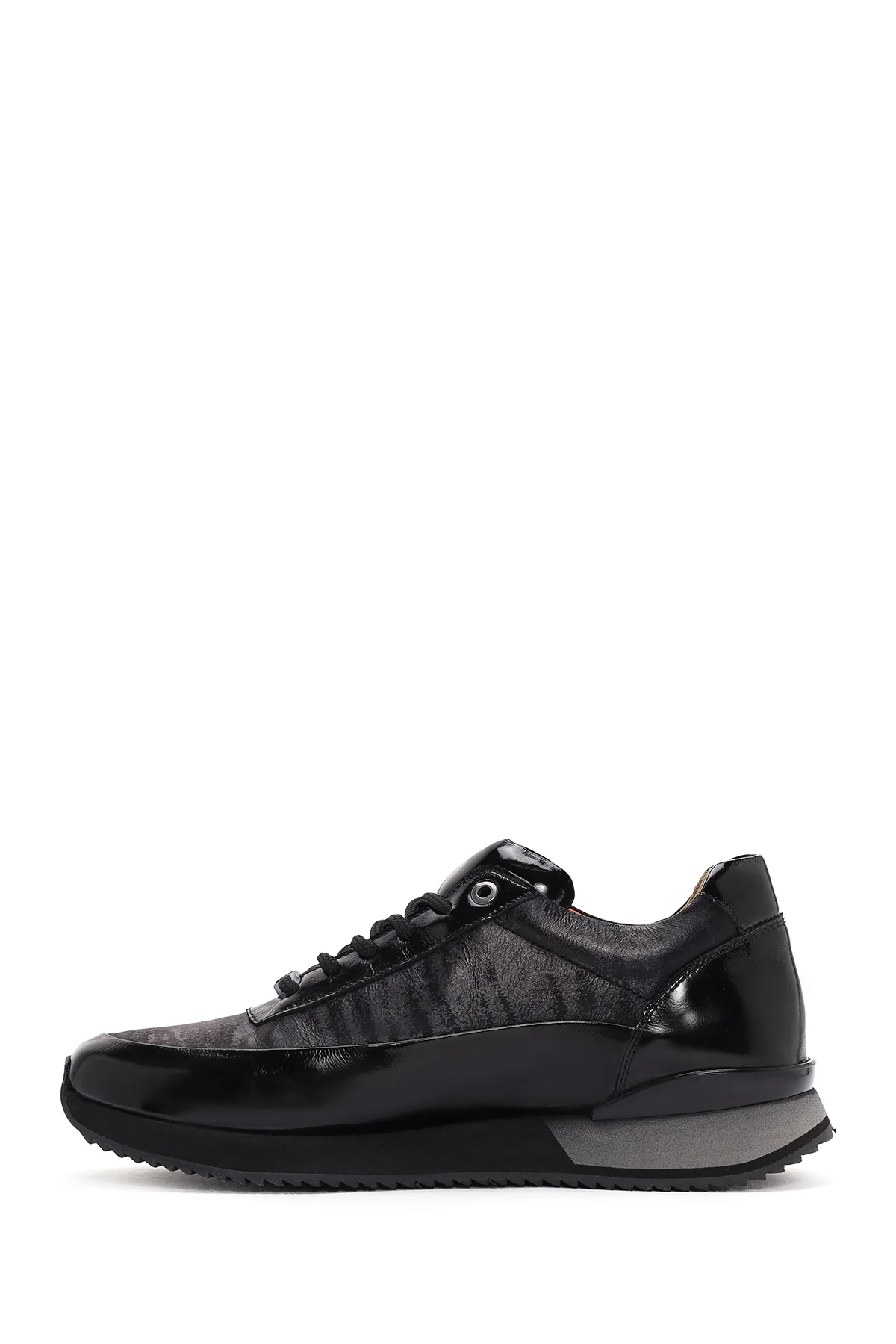 Erkek Siyah Bağcıklı Deri Sneaker - Image 2