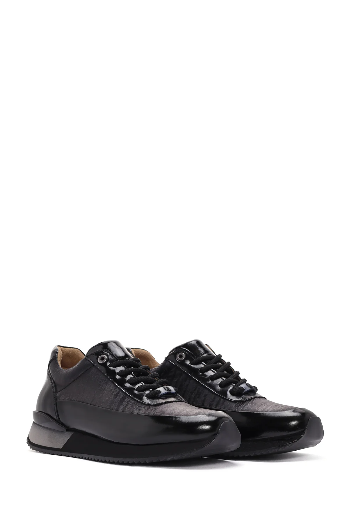 Erkek Siyah Bağcıklı Deri Sneaker - Image 3