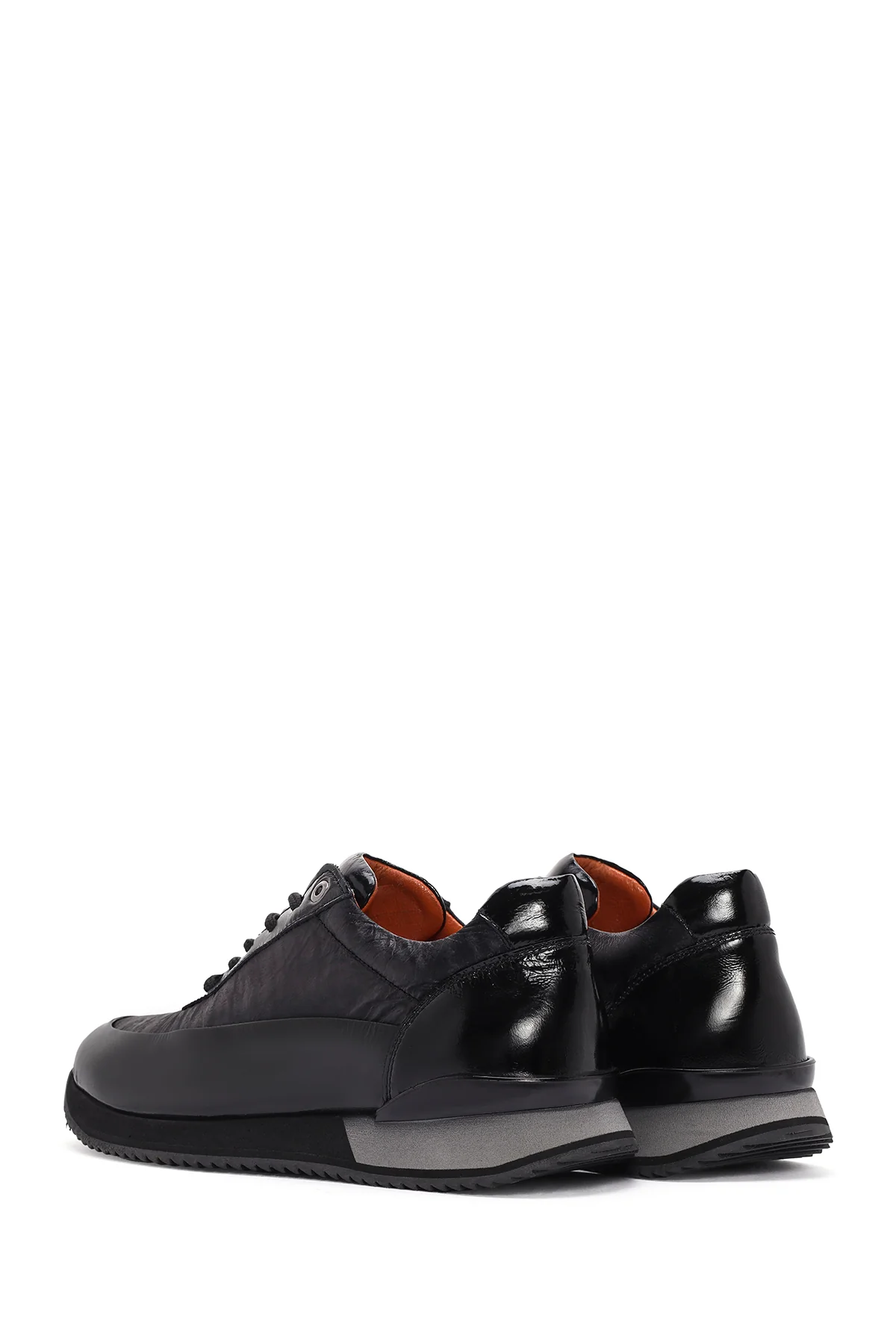 Erkek Siyah Bağcıklı Deri Sneaker - Image 5