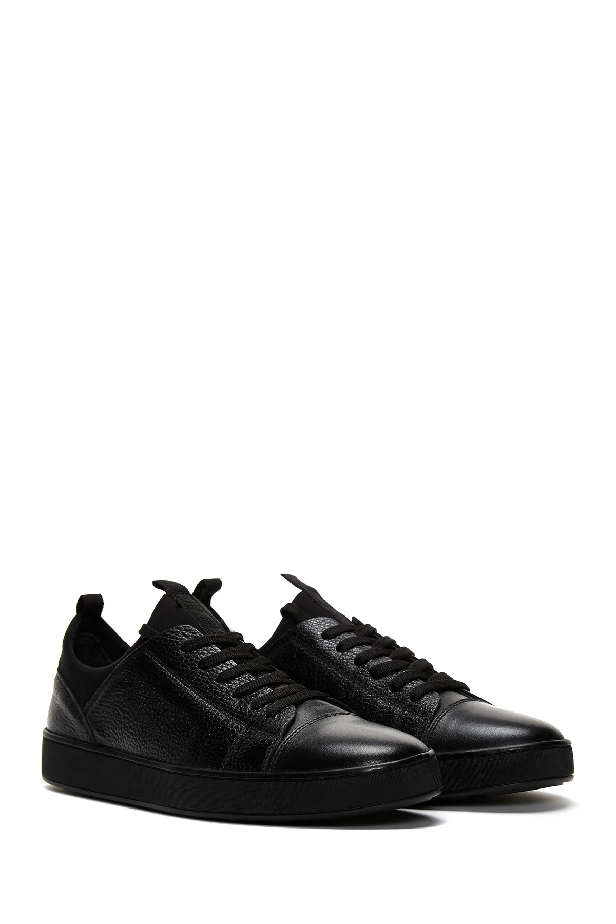 Erkek Siyah Bağcıklı Deri Sneaker - Image 3