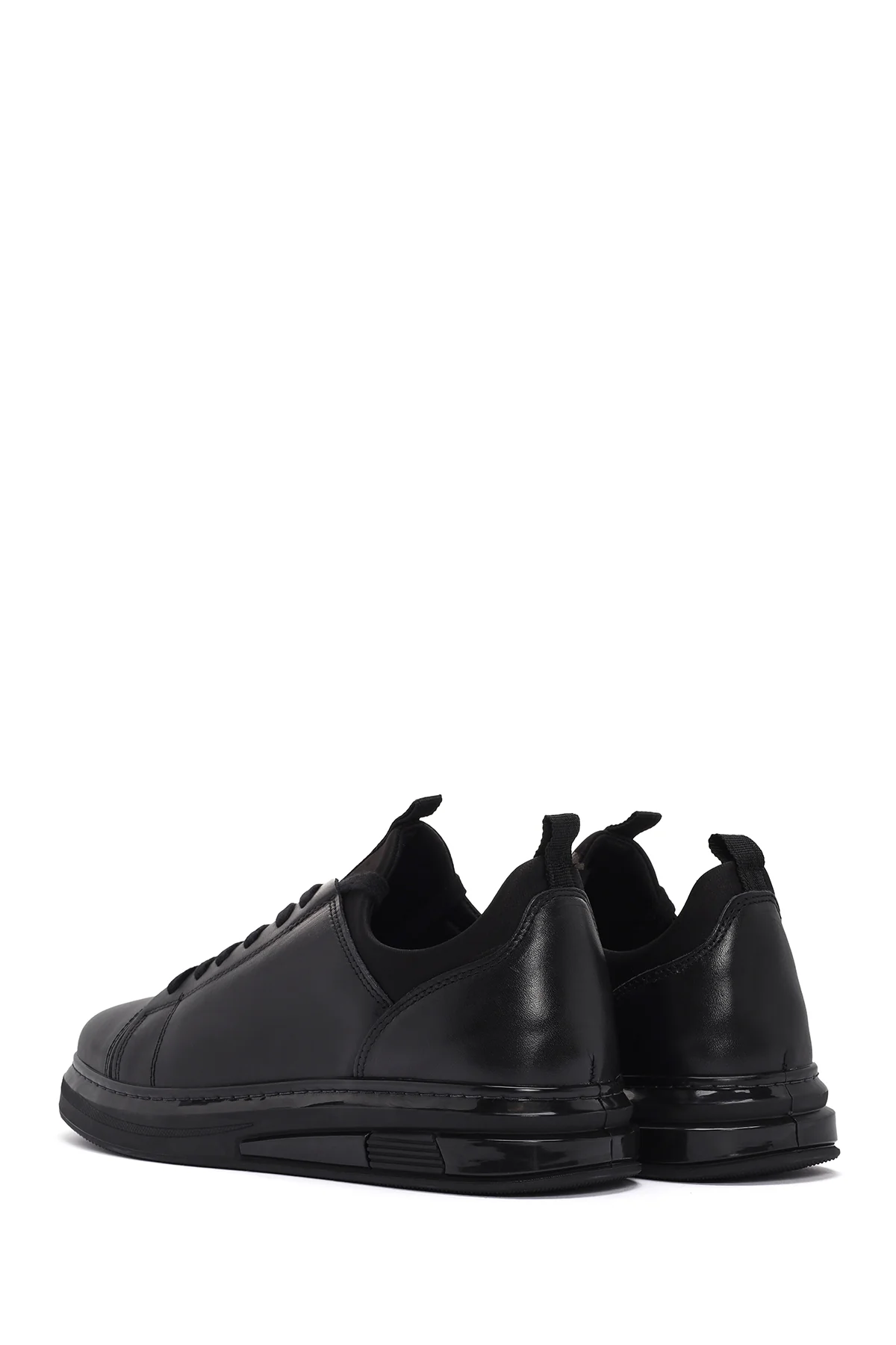 Erkek Siyah Bağcıklı Deri Sneaker - Image 5