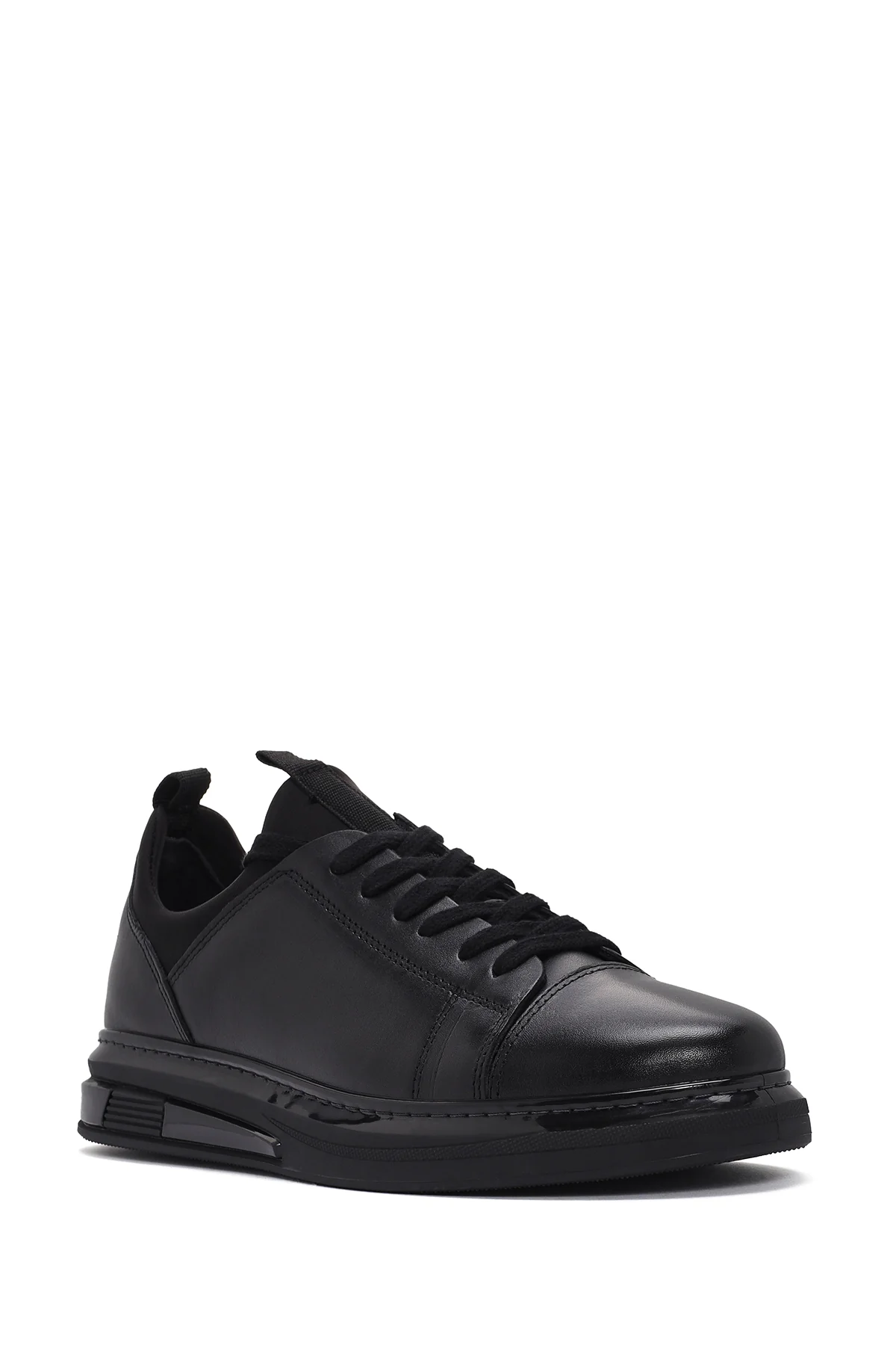 Erkek Siyah Bağcıklı Deri Sneaker - Image 6