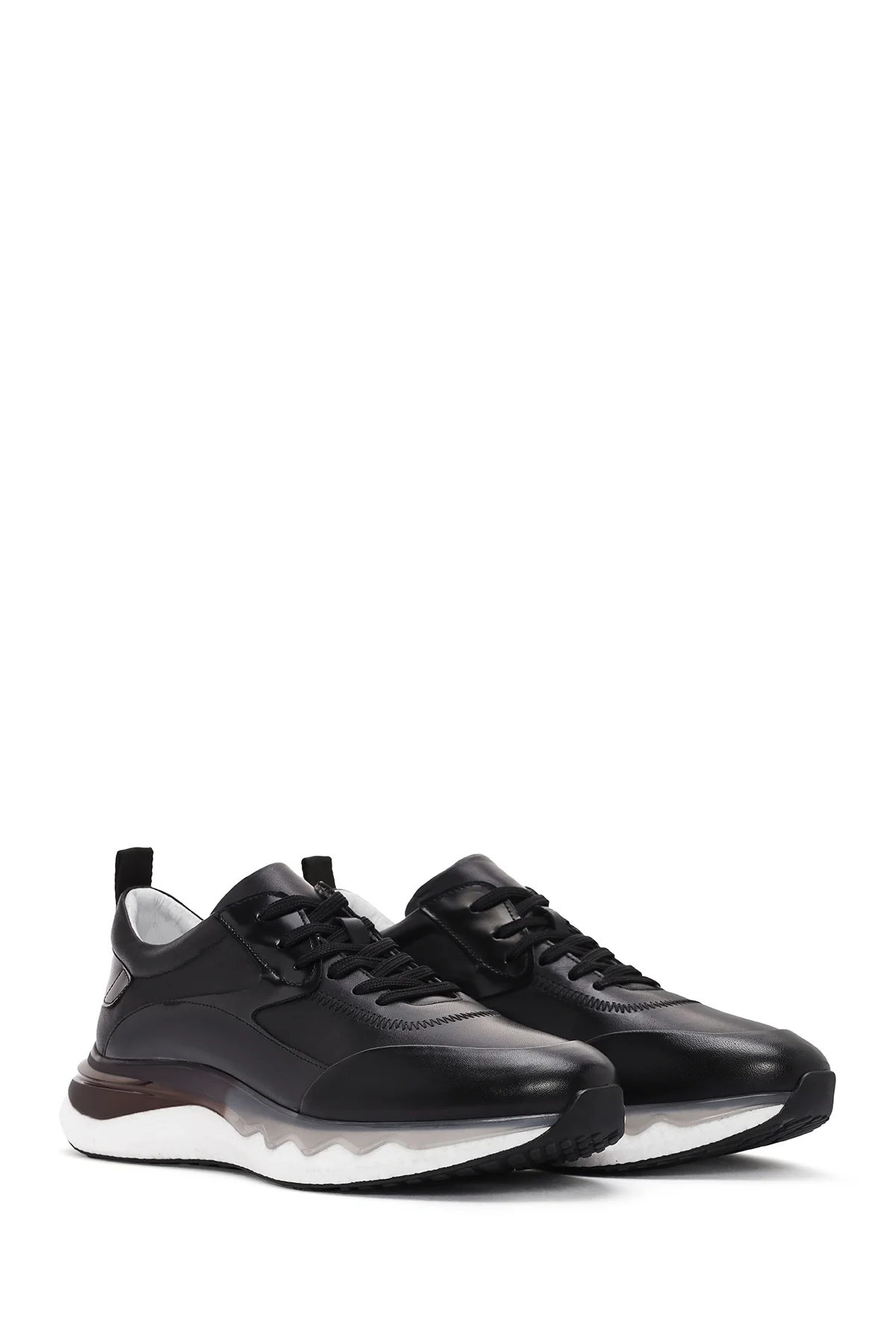 Erkek Siyah Bağcıklı Deri Sneaker - Image 3
