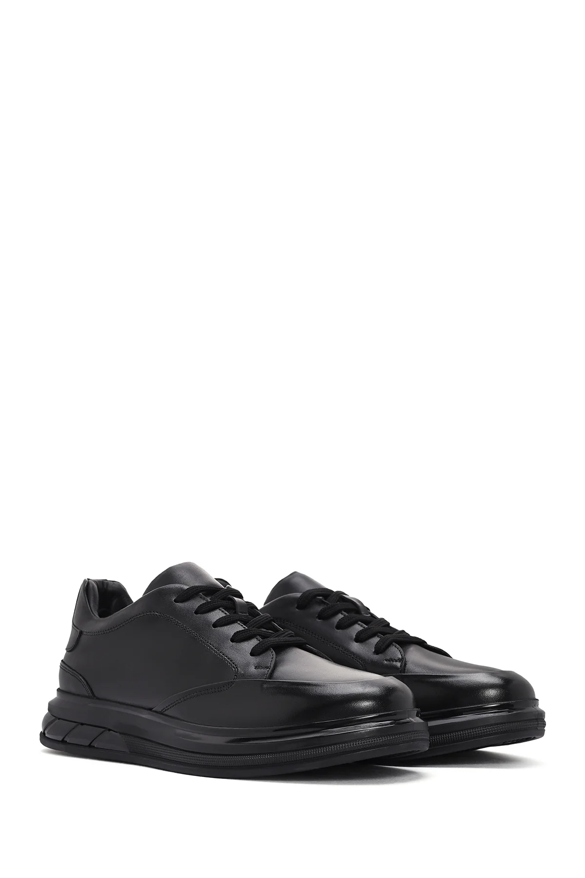 Erkek Siyah Bağcıklı Deri Sneaker - Image 3