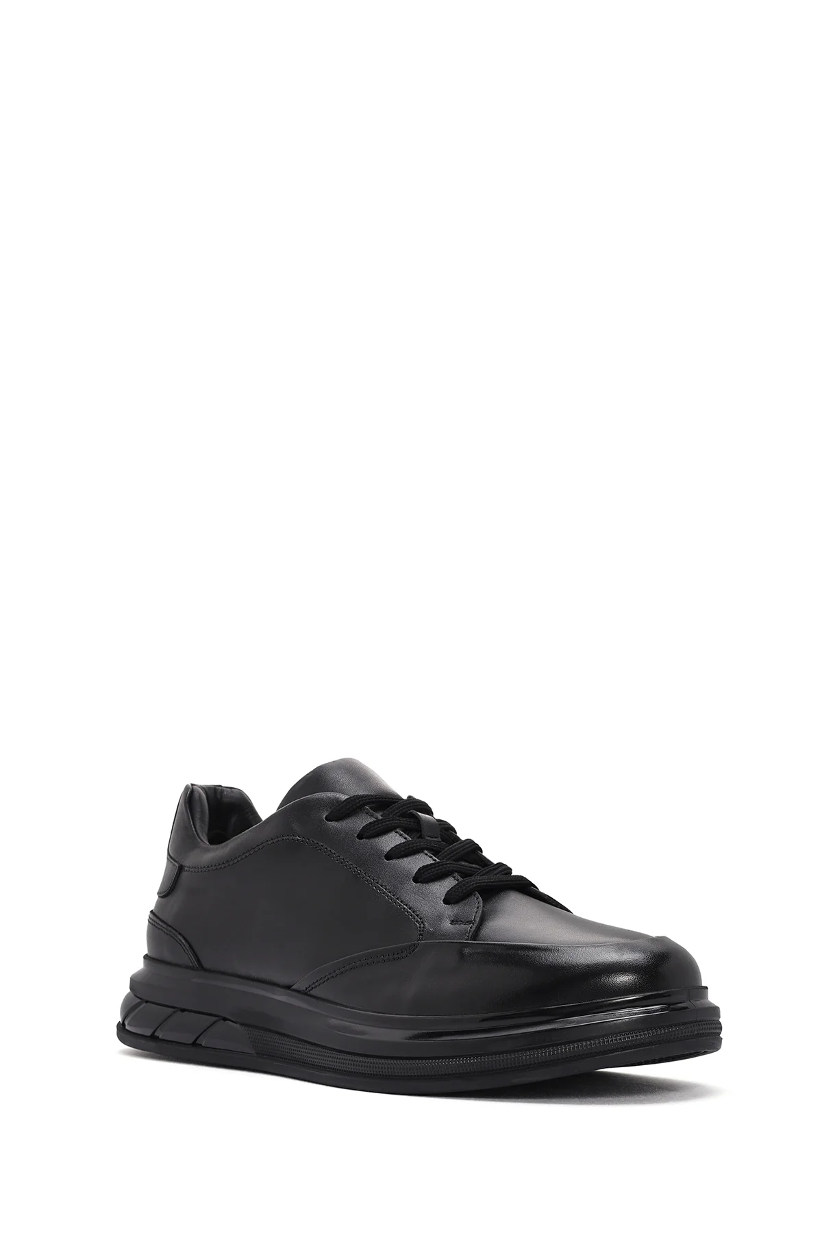 Erkek Siyah Bağcıklı Deri Sneaker - Image 6