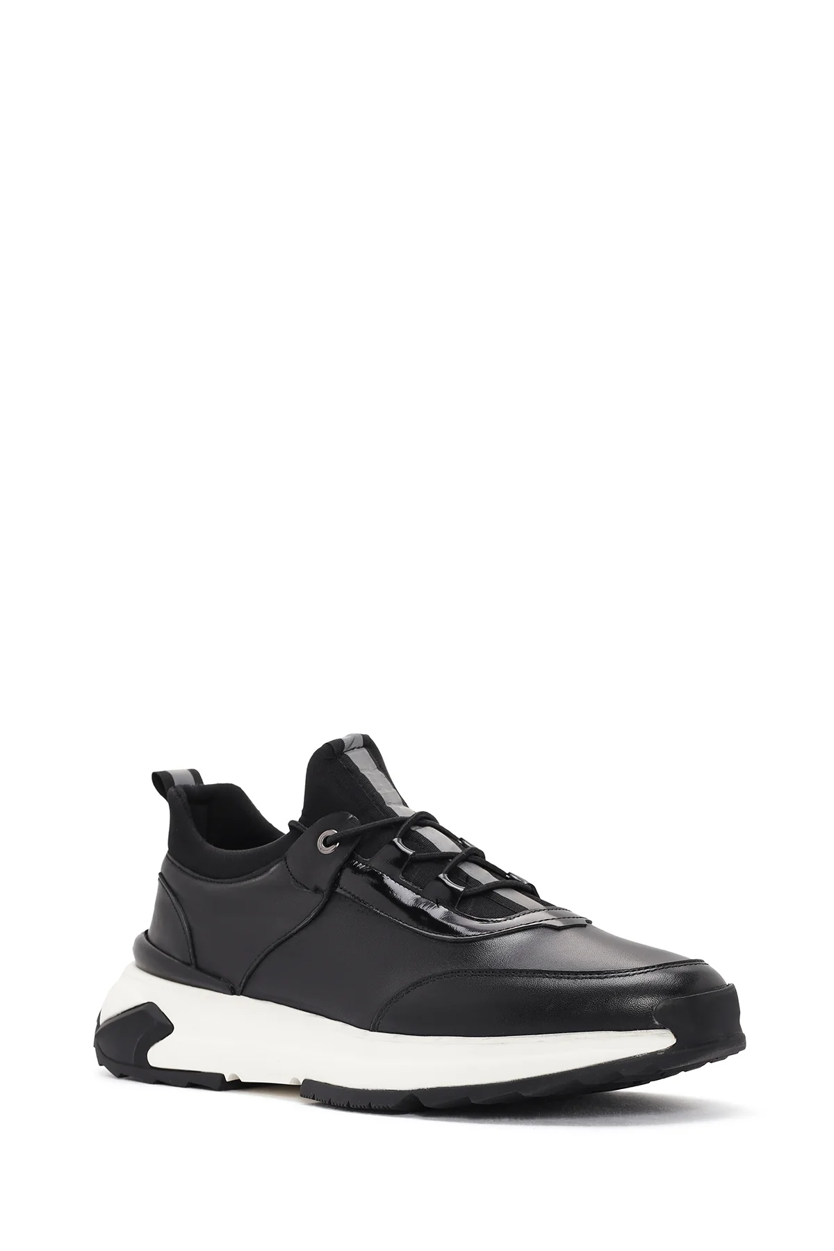 Erkek Siyah Bağcıklı Deri Sneaker - Image 6