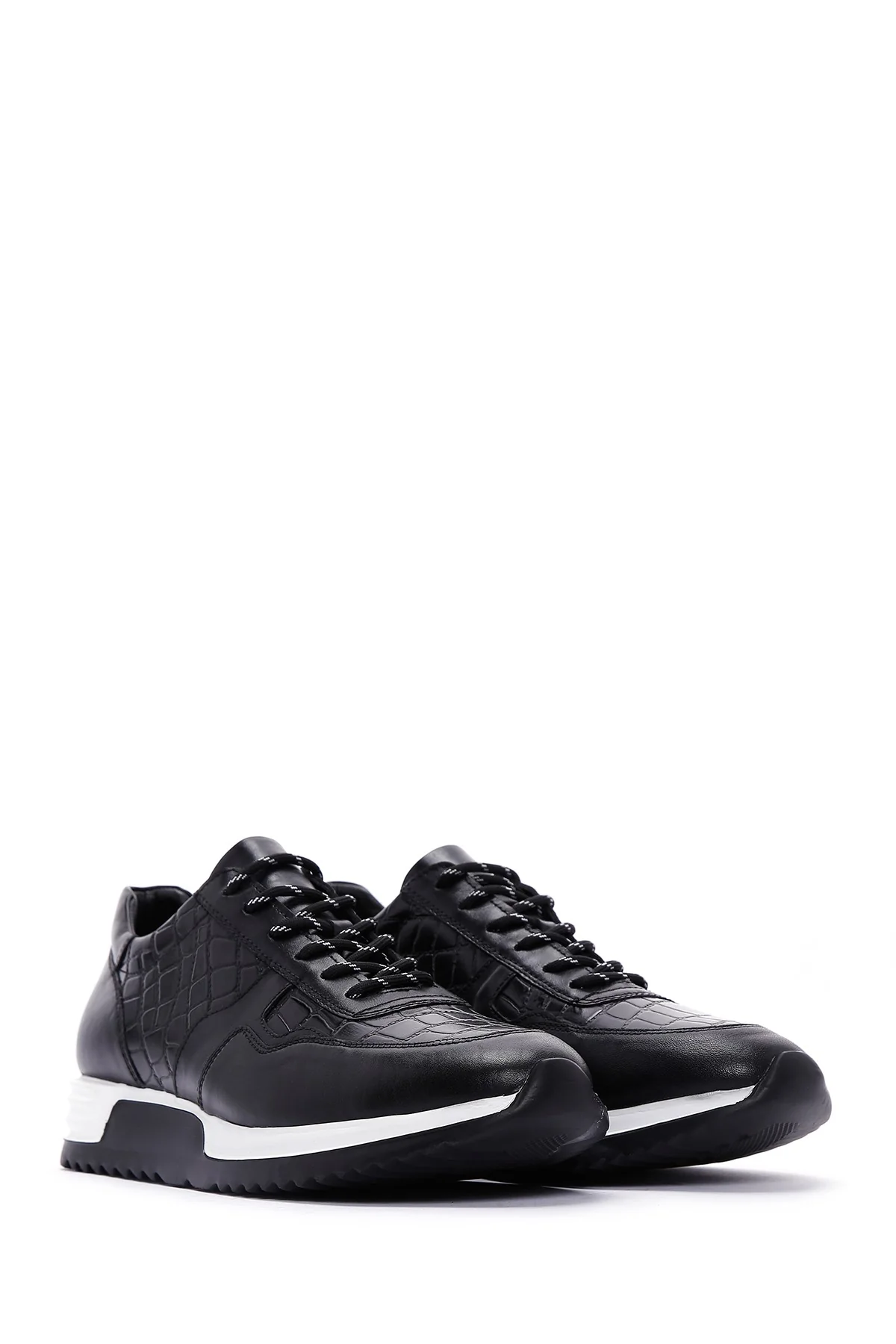Erkek Siyah Bağcıklı Deri Sneaker - Image 3