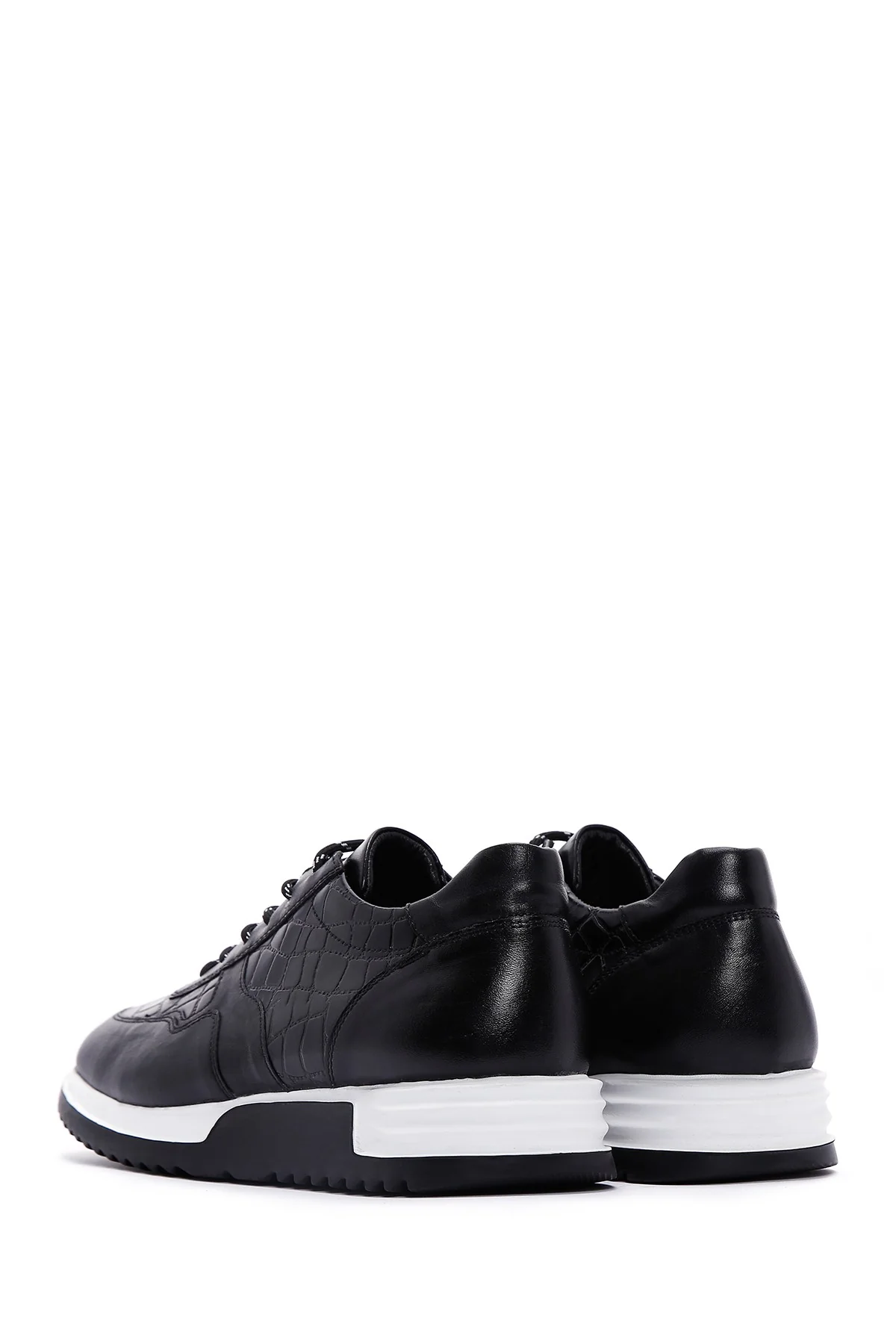 Erkek Siyah Bağcıklı Deri Sneaker - Image 5