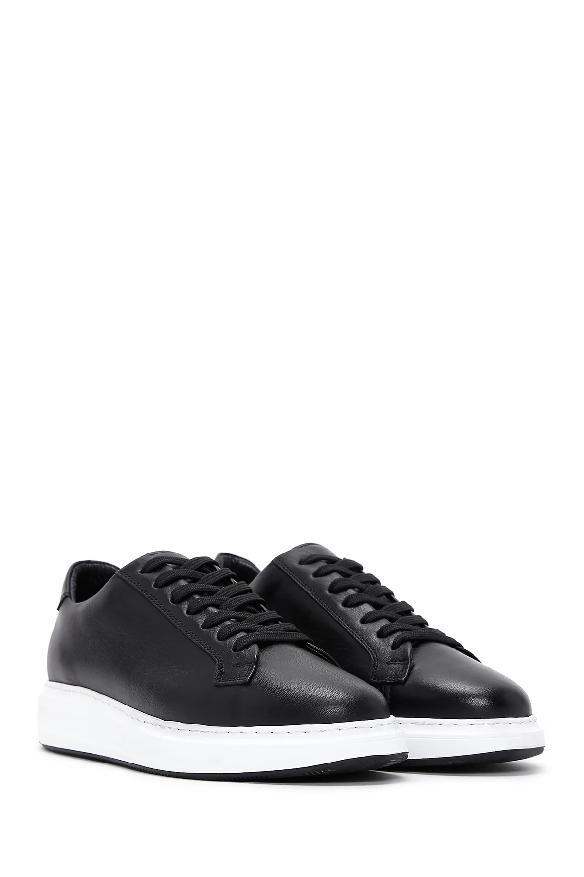 Erkek Siyah Bağcıklı Deri Sneaker - Image 3