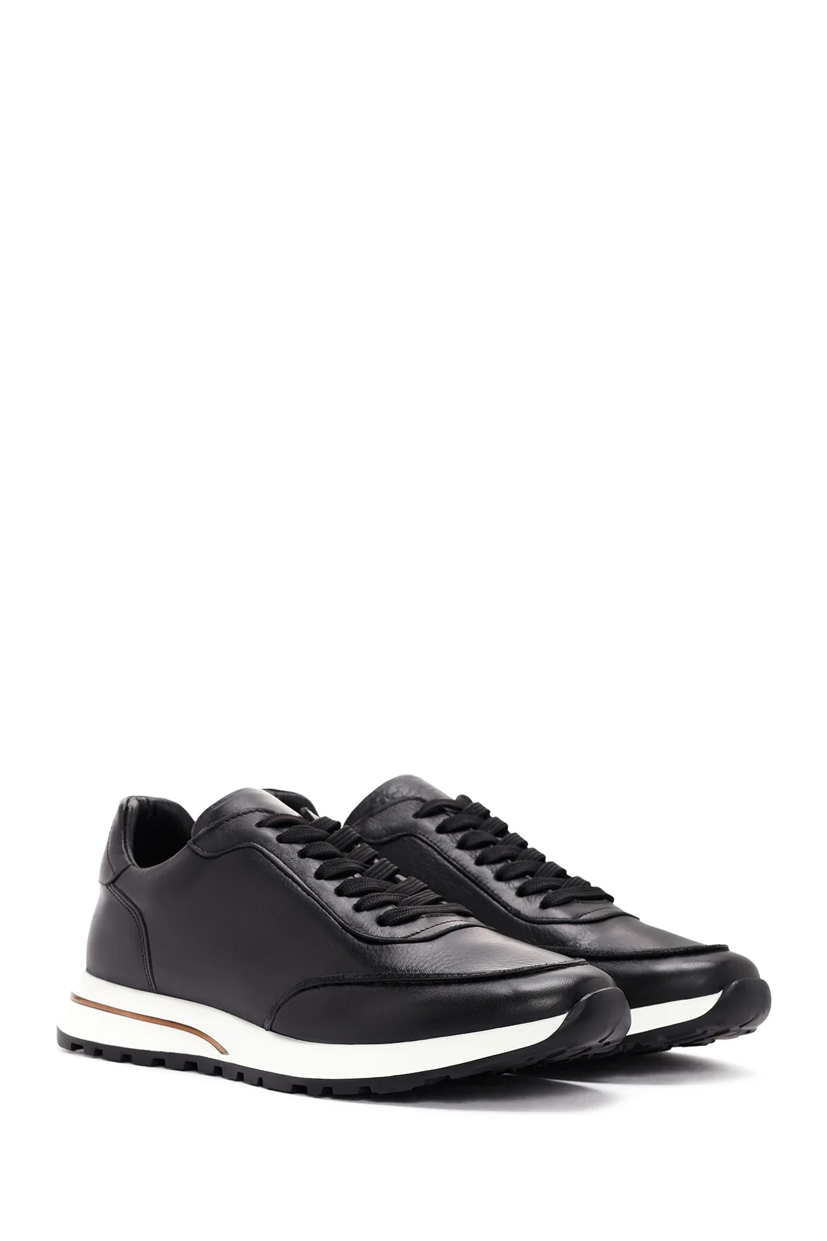 Erkek Siyah Bağcıklı Deri Sneaker - Image 3