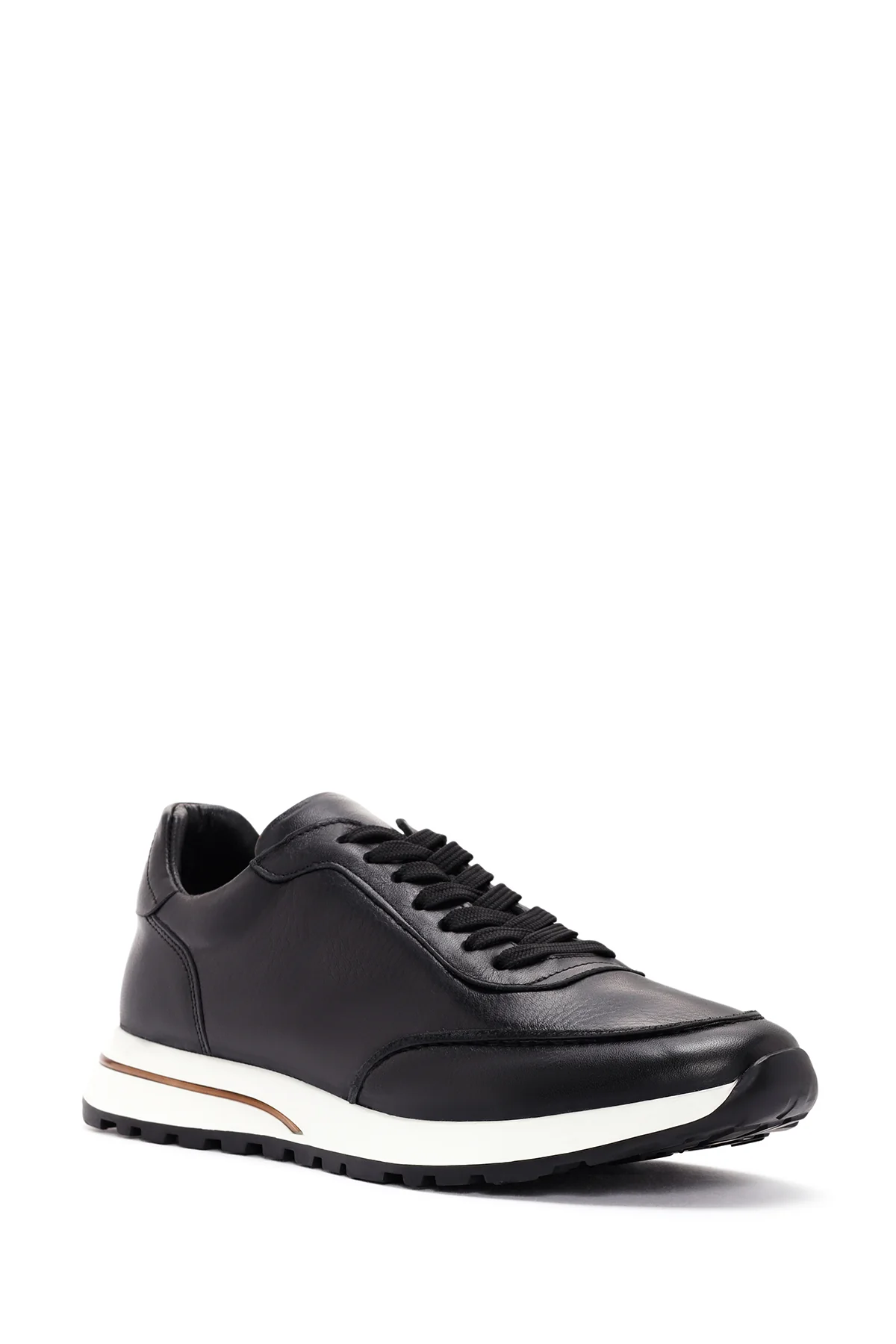 Erkek Siyah Bağcıklı Deri Sneaker - Image 6