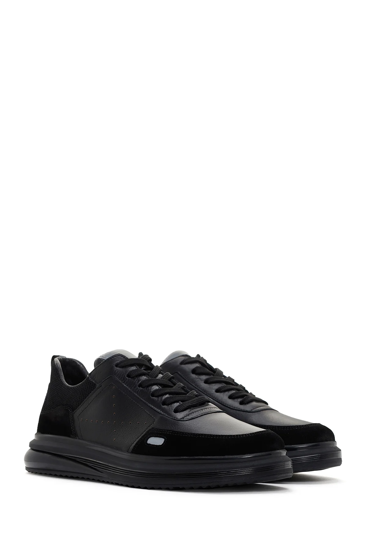 Erkek Siyah Bağcıklı Deri Sneaker - Image 3