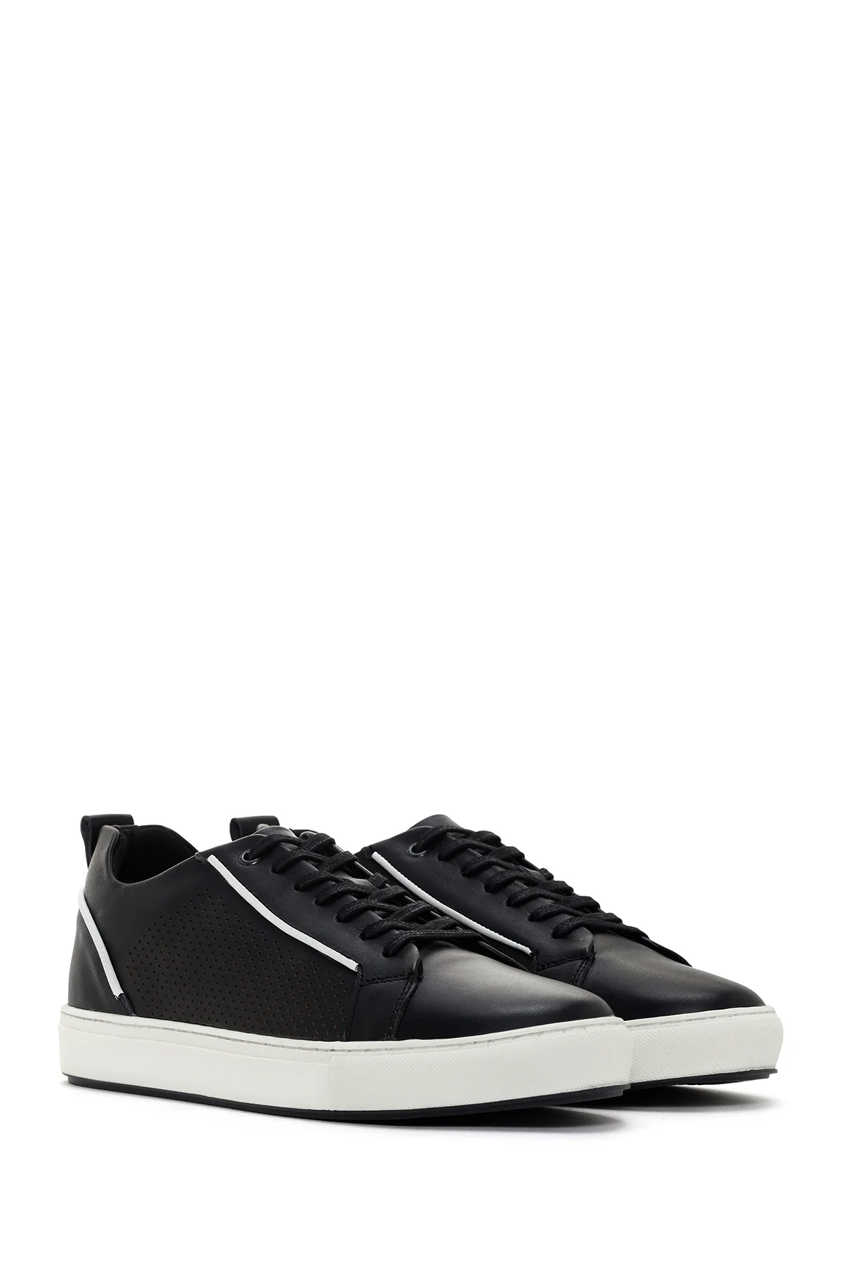 Erkek Siyah Bağcıklı Deri Sneaker - Image 3