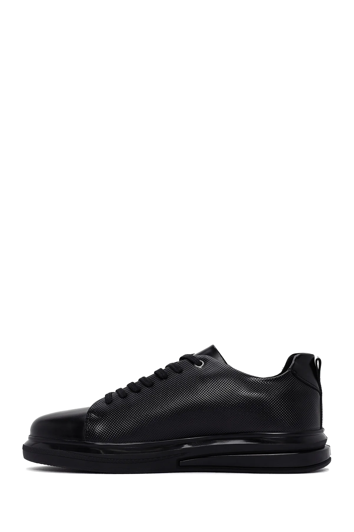 Erkek Siyah Bağcıklı Deri Sneaker - Image 2
