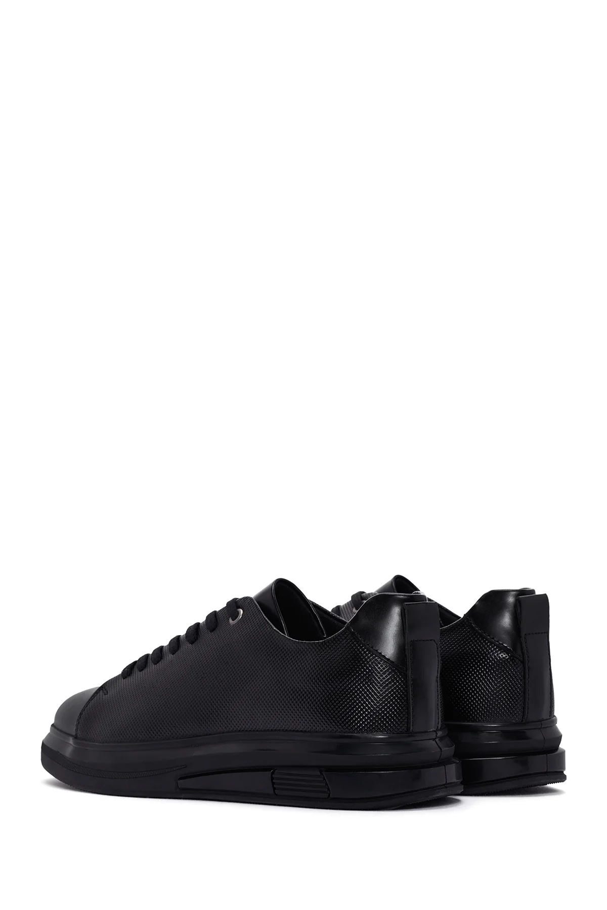 Erkek Siyah Bağcıklı Deri Sneaker - Image 5