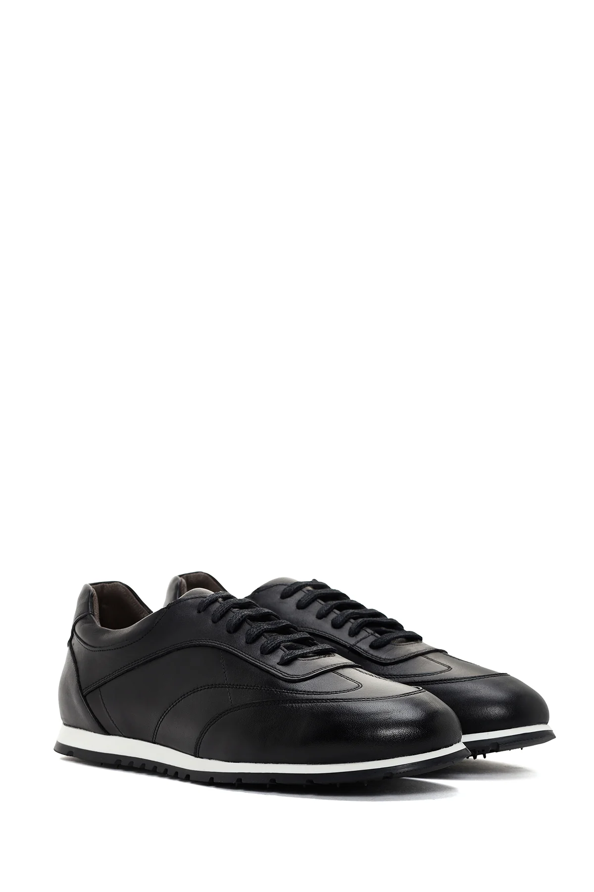 Erkek Siyah Bağcıklı Deri Sneaker - Image 3