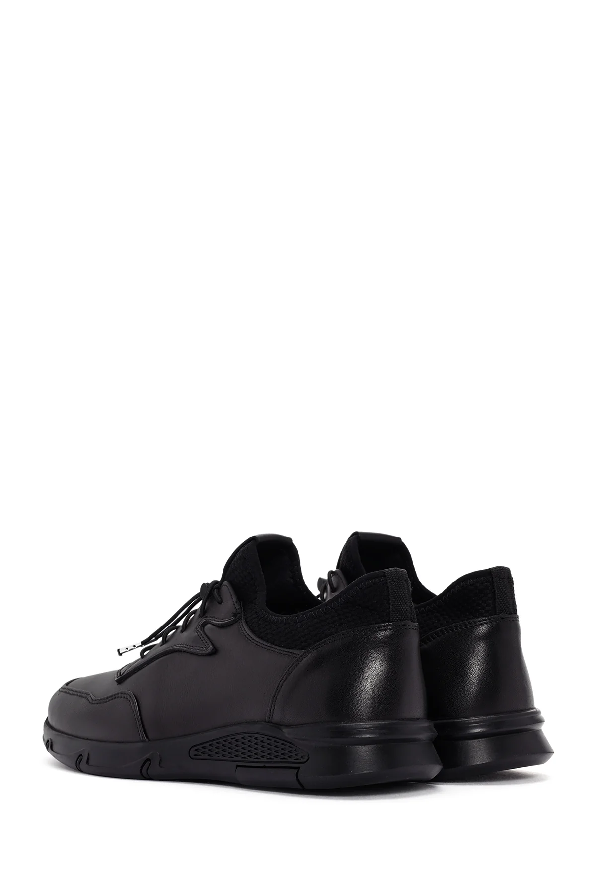Erkek Siyah Bağcıklı Deri Sneaker - Image 5