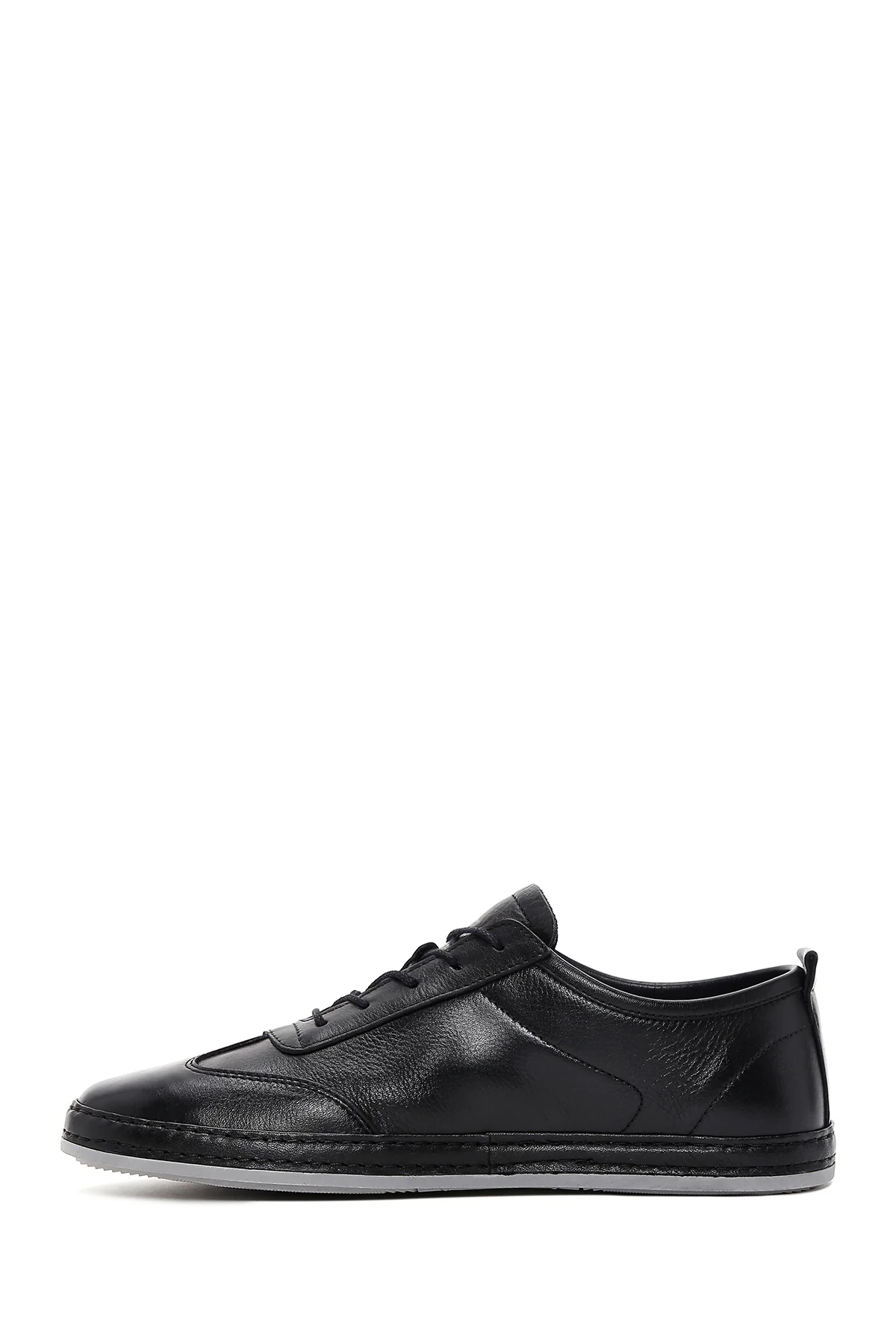 Erkek Siyah Bağcıklı Deri Sneaker - Image 2