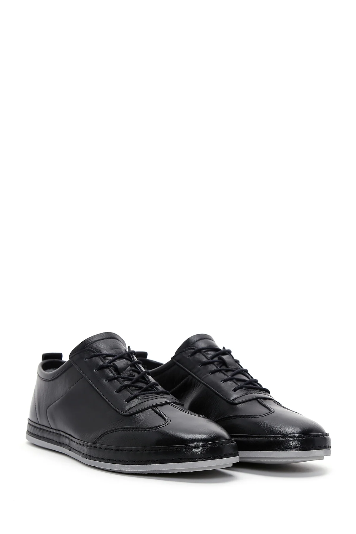 Erkek Siyah Bağcıklı Deri Sneaker - Image 3