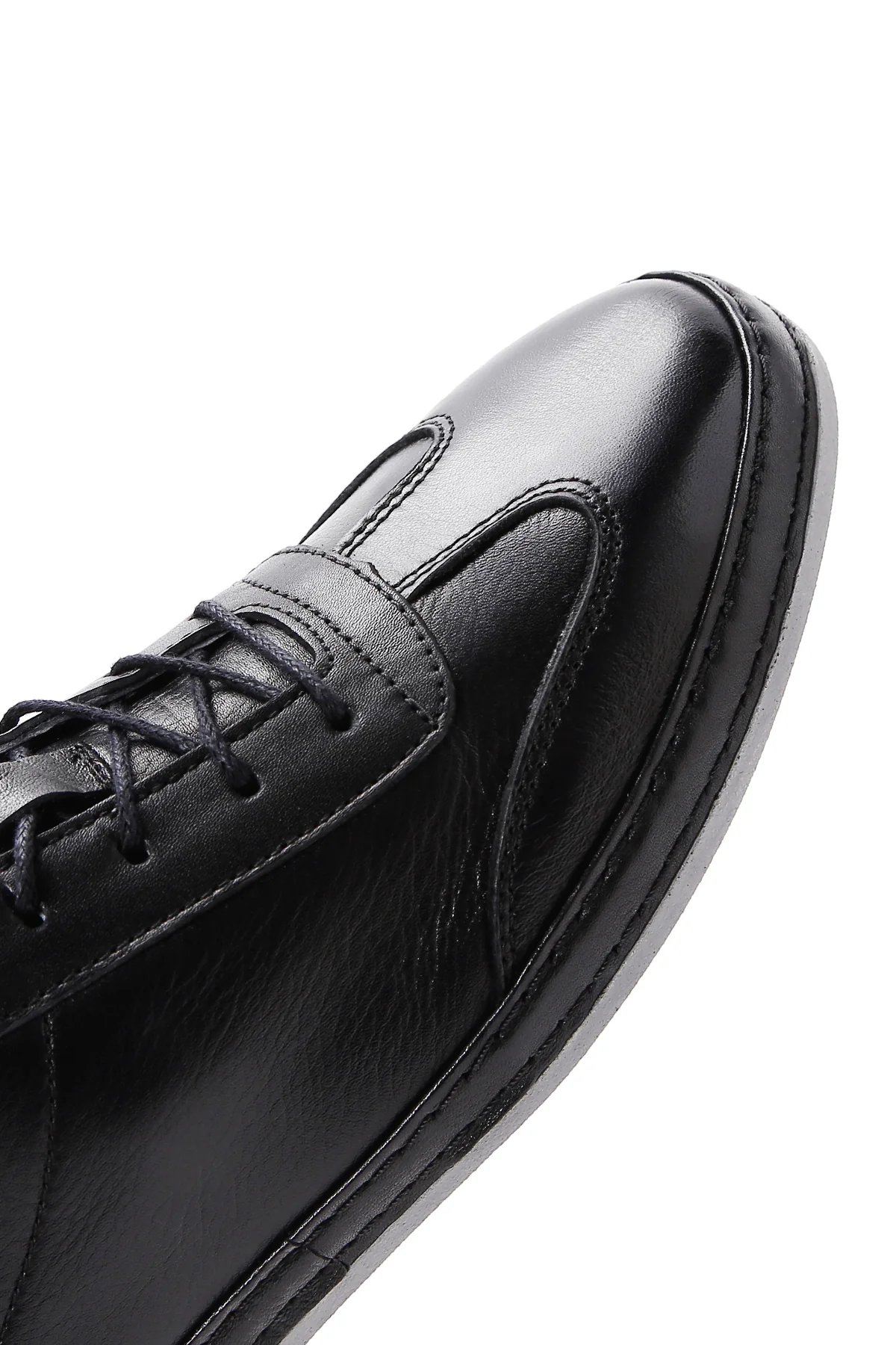Erkek Siyah Bağcıklı Deri Sneaker - Image 7