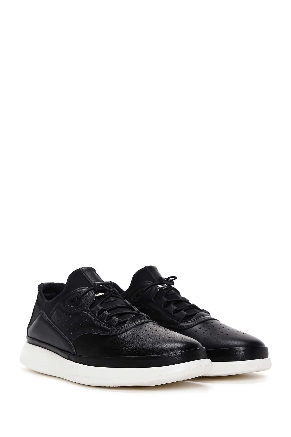 Erkek Siyah Bağcıklı Deri Sneaker - Image 3