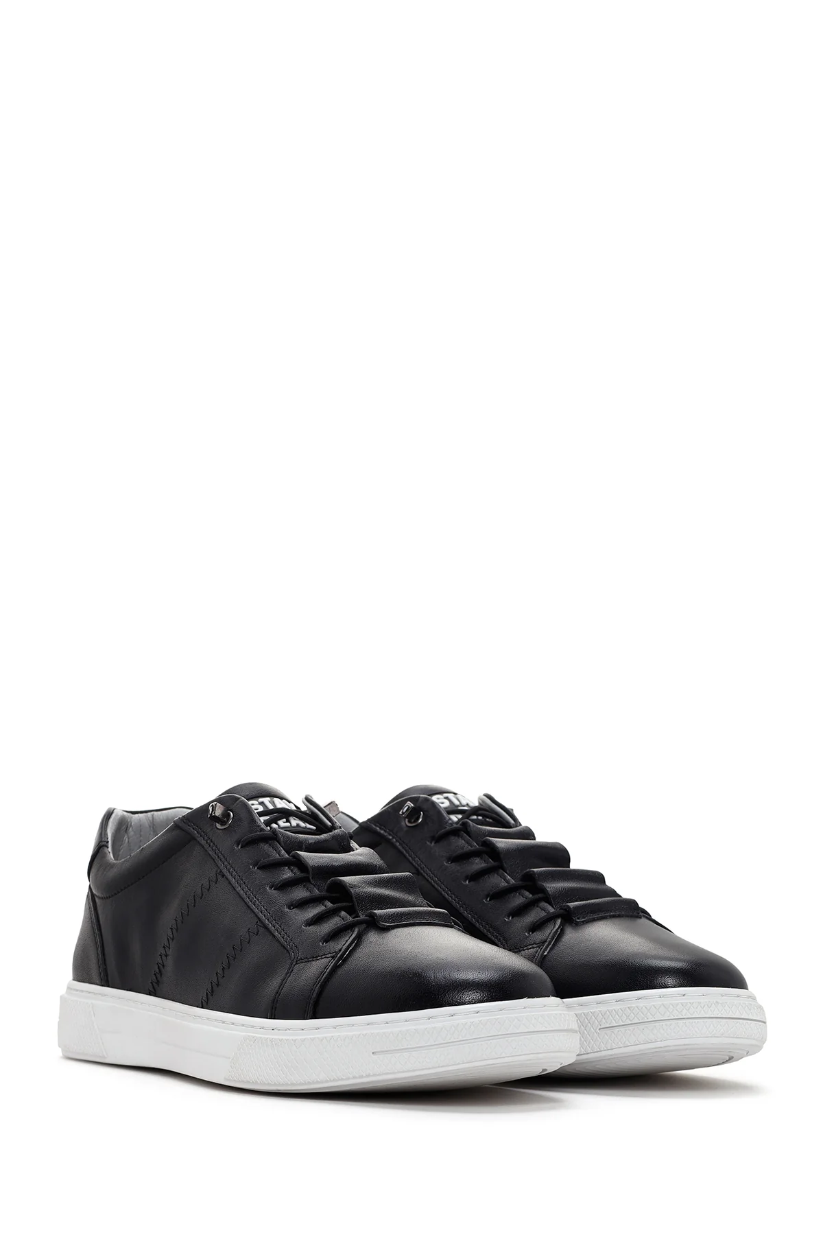 Erkek Siyah Bağcıklı Deri Sneaker - Image 3
