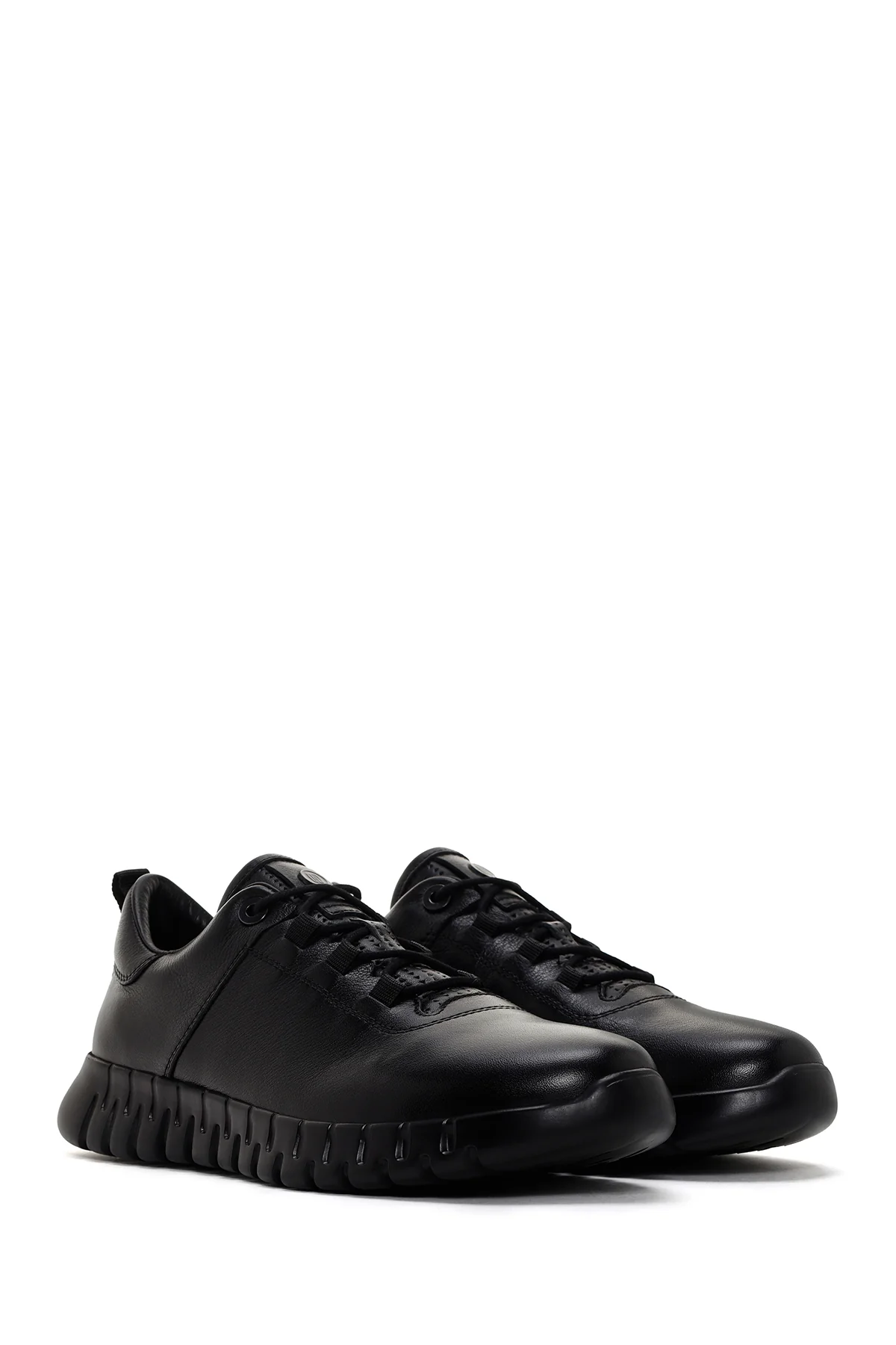 Erkek Siyah Bağcıklı Deri Sneaker - Image 3