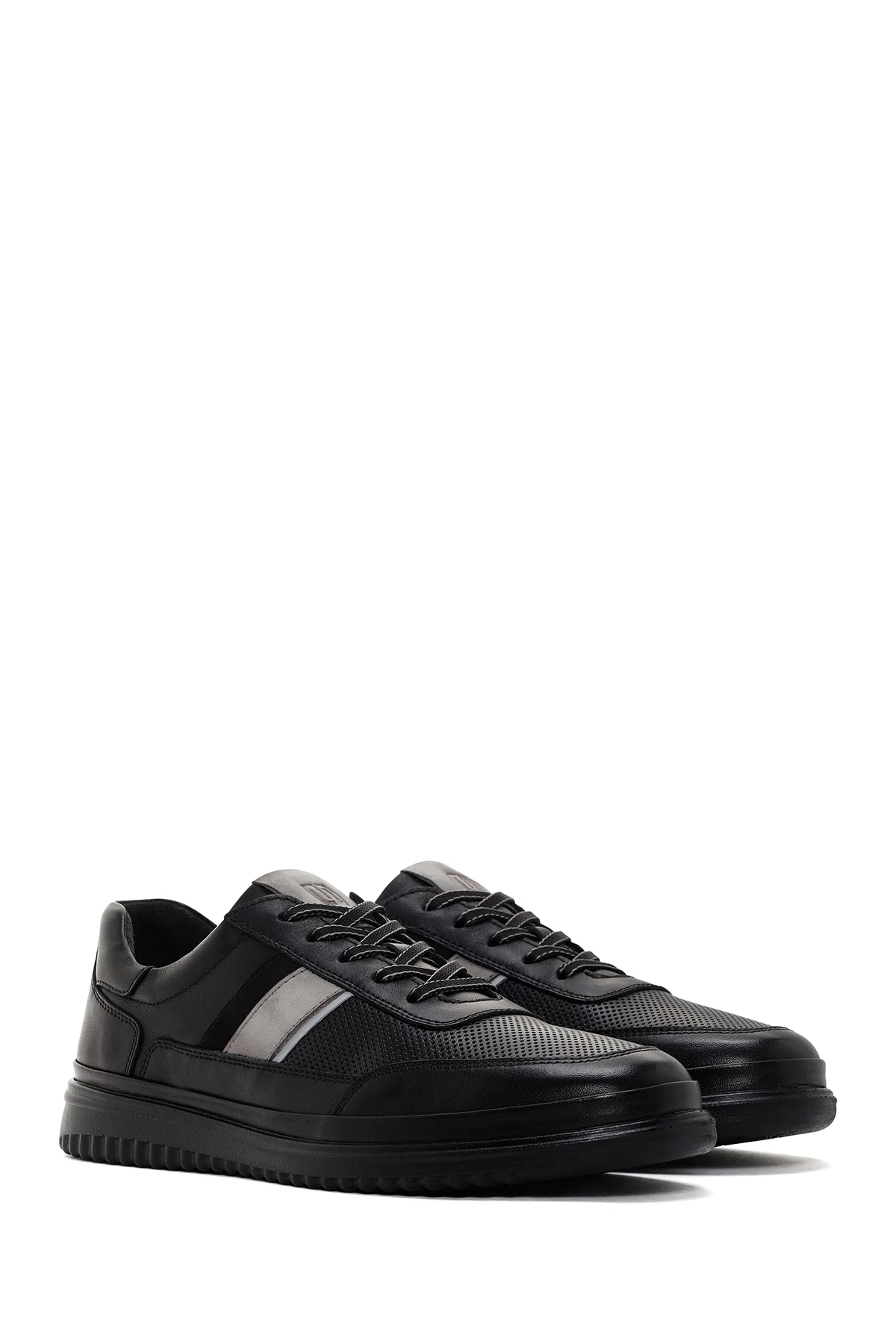 Erkek Siyah Bağcıklı Deri Sneaker - Image 3