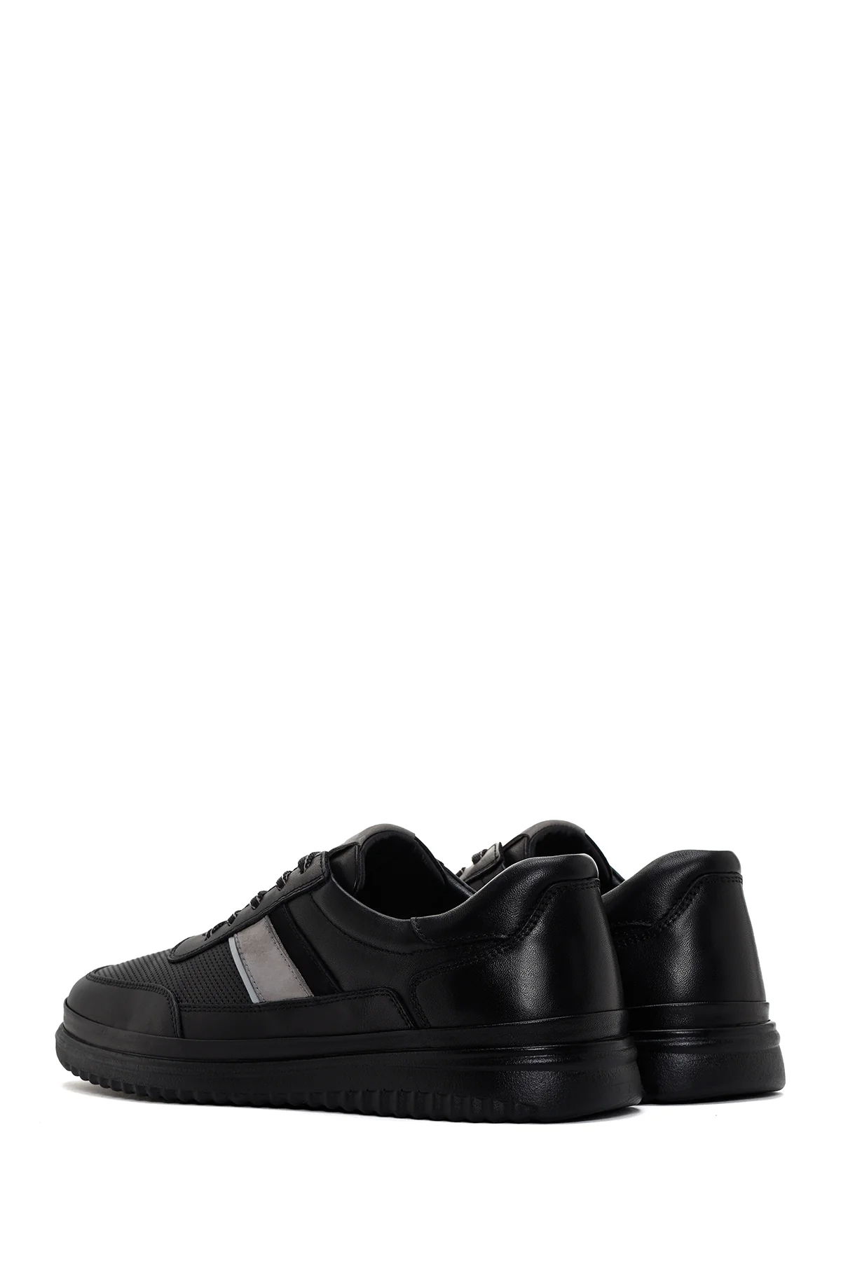 Erkek Siyah Bağcıklı Deri Sneaker - Image 5