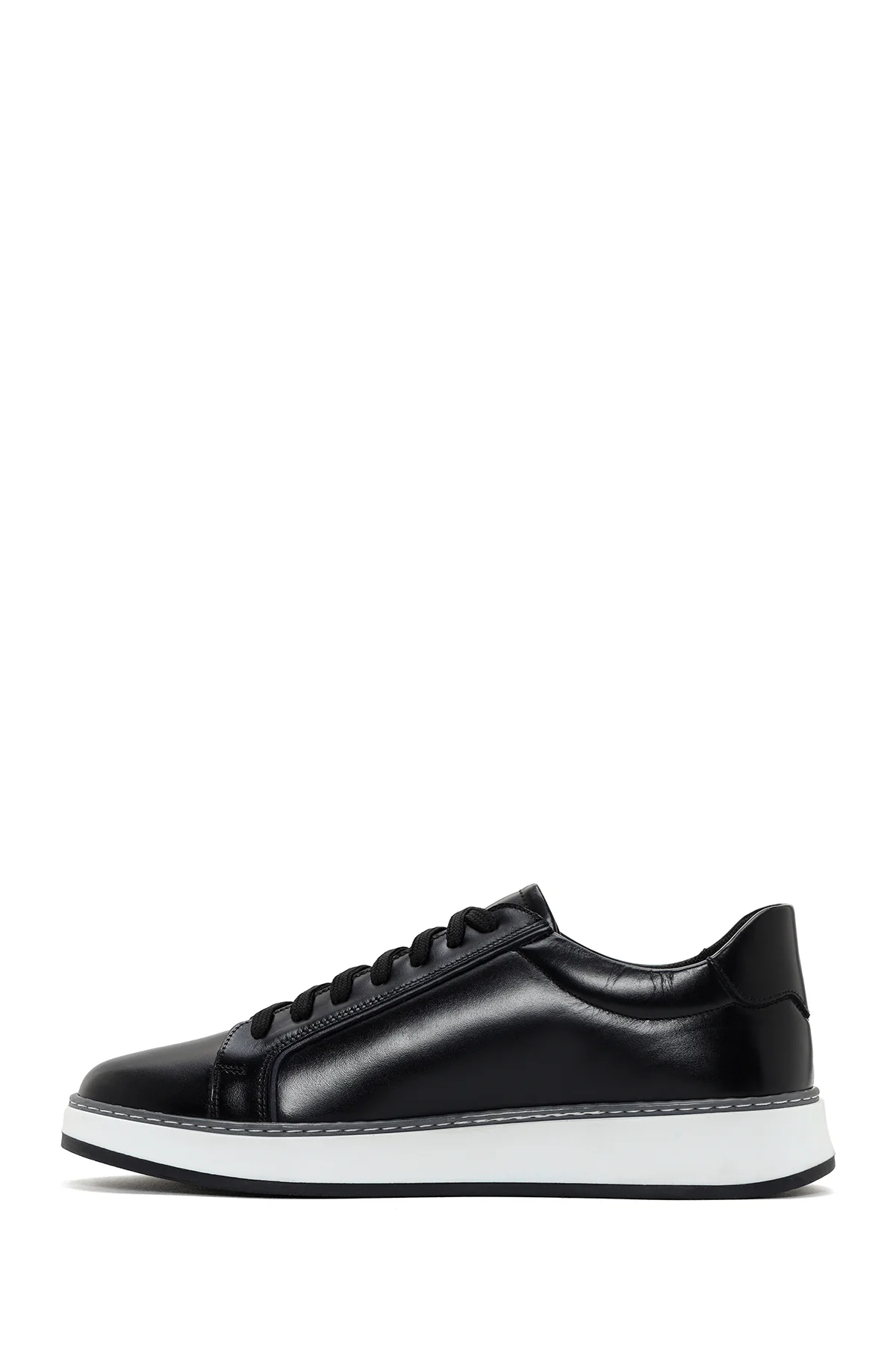 Erkek Siyah Bağcıklı Deri Sneaker - Image 2